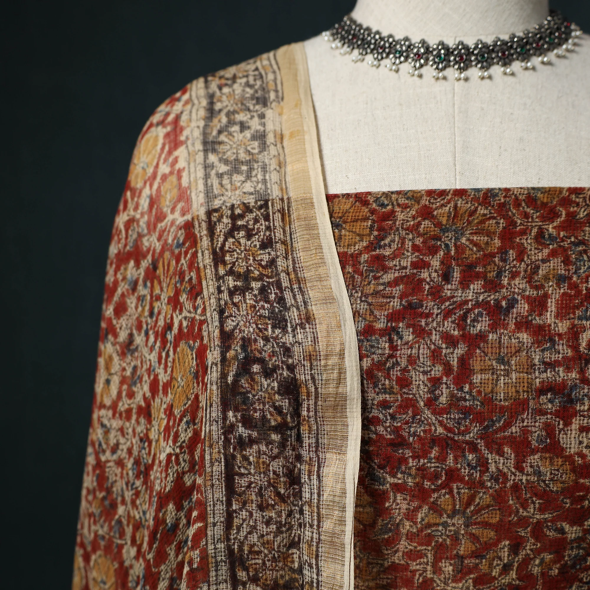 Pedana Kalamkari Block Print Kota Doria Cotton 2pc Unstitched Dress Material Kurta Set 16 - Image 3
