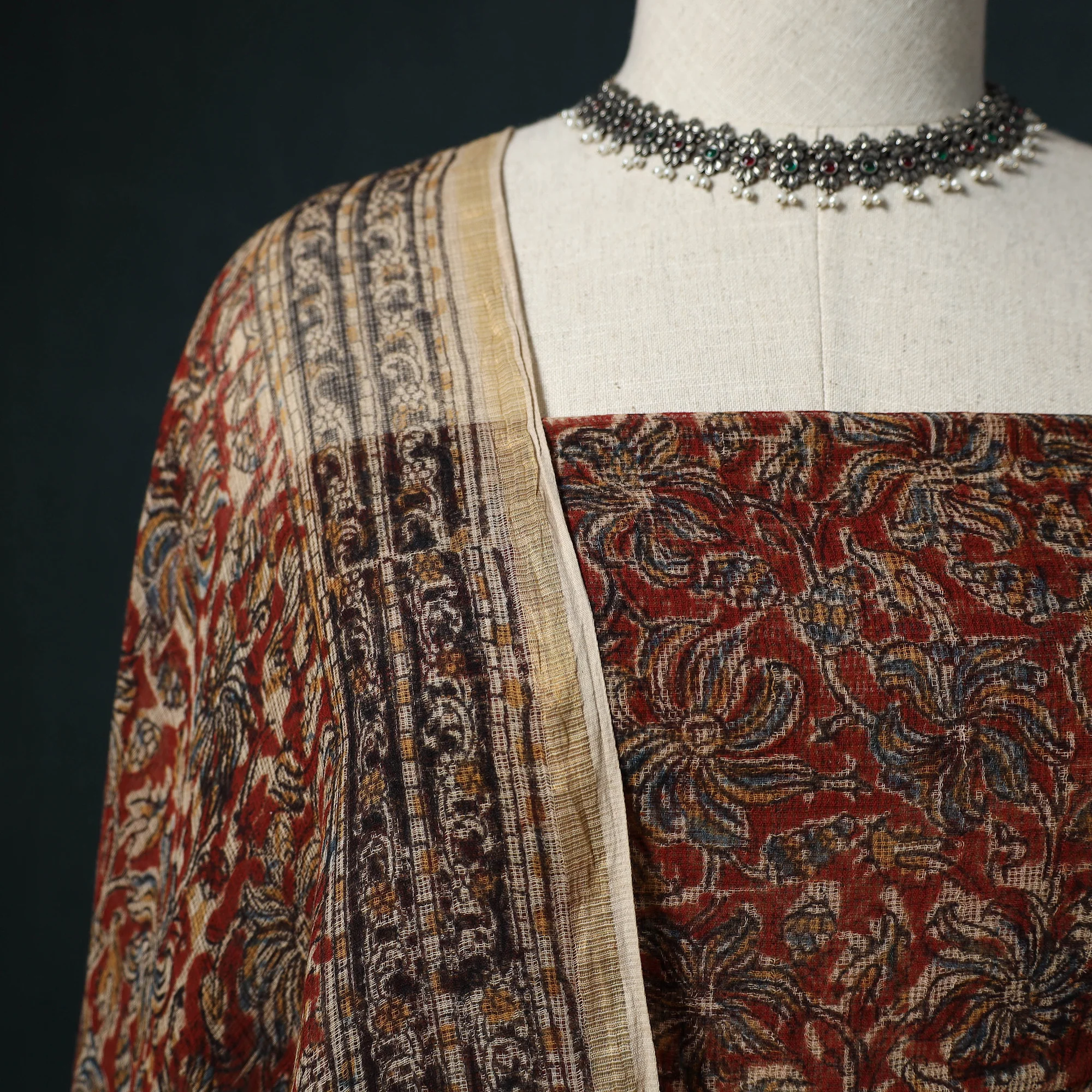 Pedana Kalamkari Block Print Kota Doria Cotton 2pc Unstitched Dress Material Kurta Set 19 - Image 3
