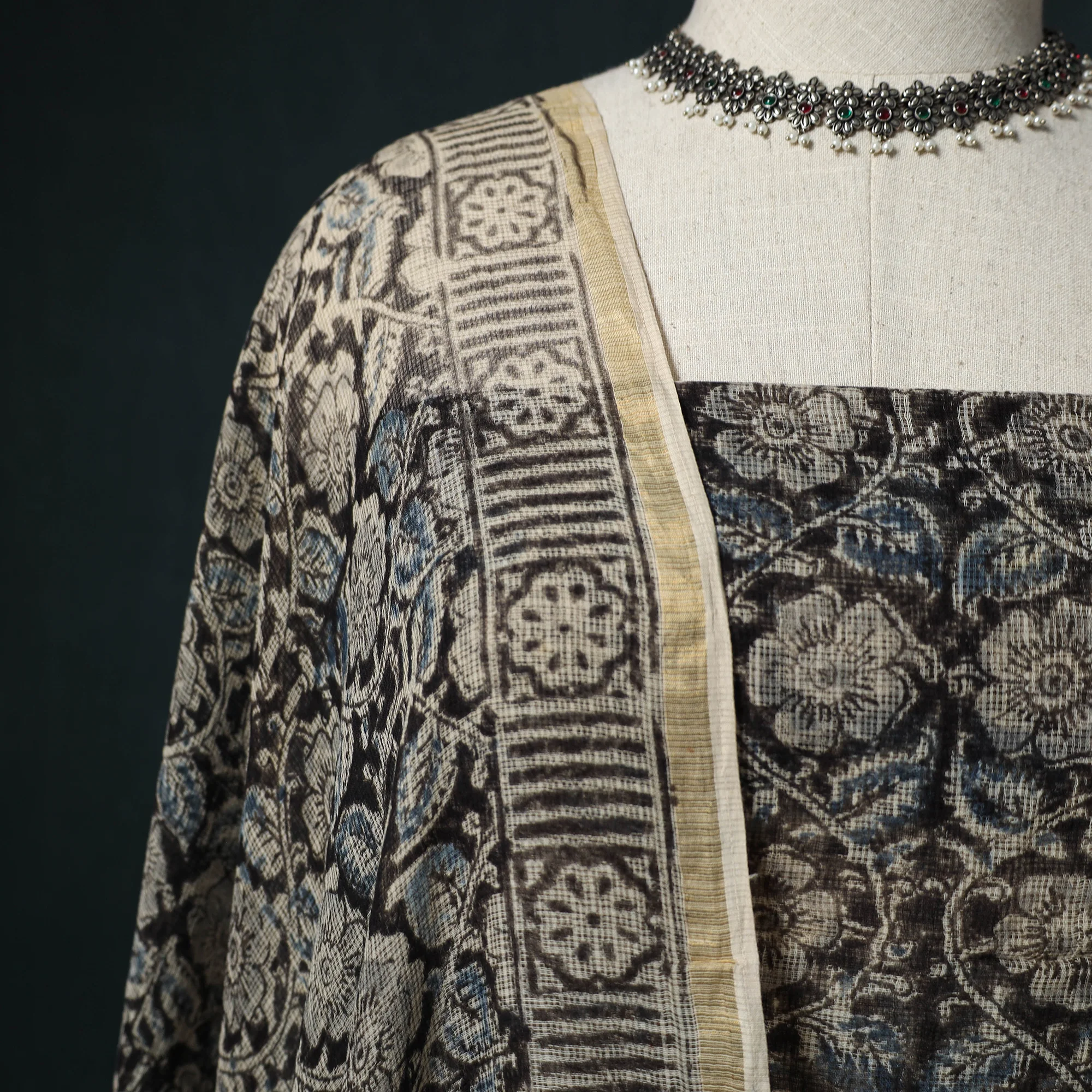 Pedana Kalamkari Block Print Kota Doria Cotton 2pc Unstitched Dress Material Kurta Set 20 - Image 3