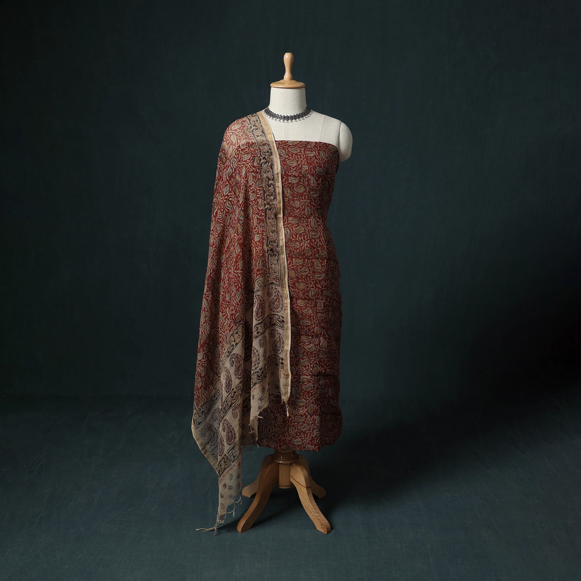 Pedana Kalamkari Block Print Kota Doria Cotton 2pc Unstitched Dress Material Kurta Set 21