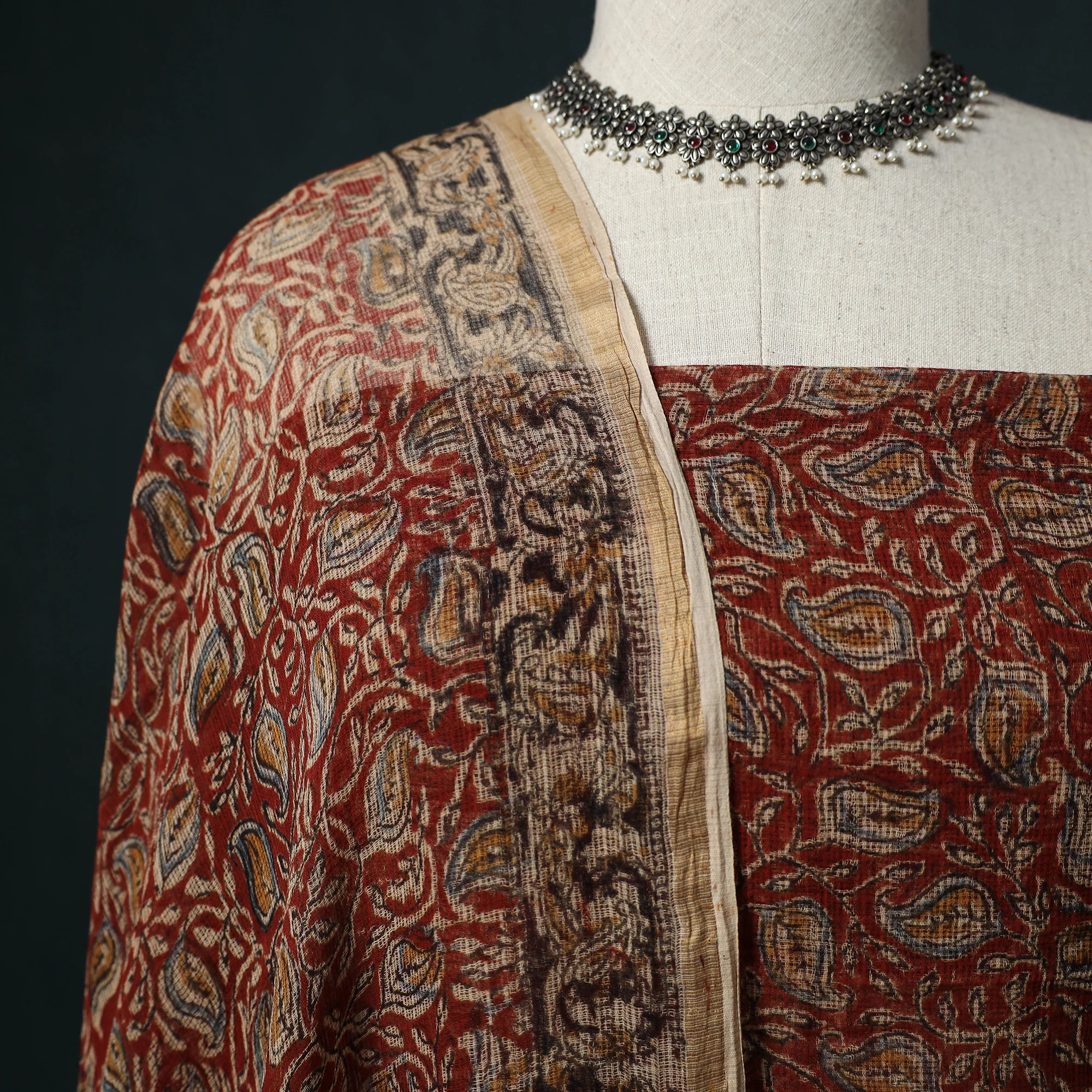 Pedana Kalamkari Block Print Kota Doria Cotton 2pc Unstitched Dress Material Kurta Set 21 - Image 3