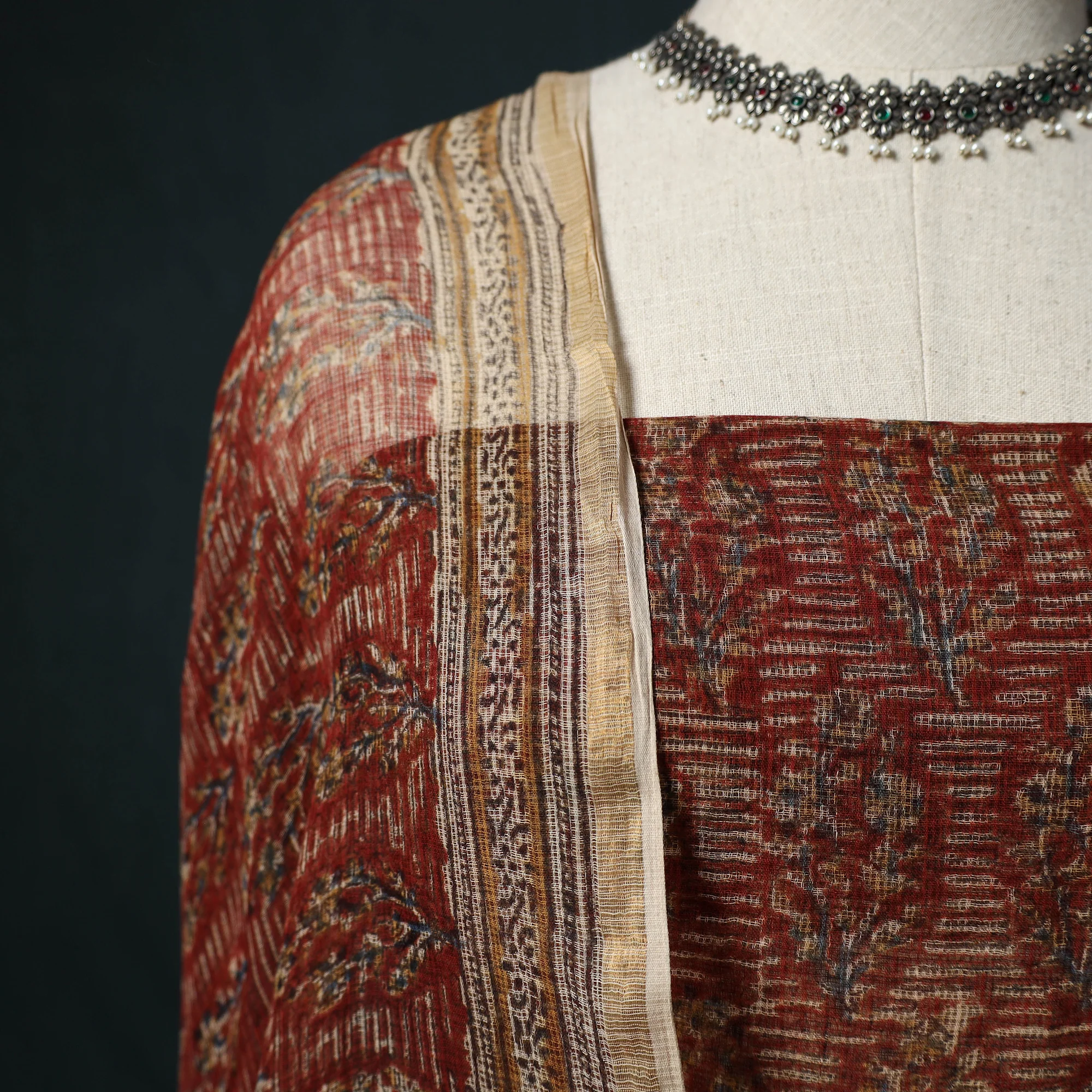 Pedana Kalamkari Block Print Kota Doria Cotton 2pc Unstitched Dress Material Kurta Set 23 - Image 3