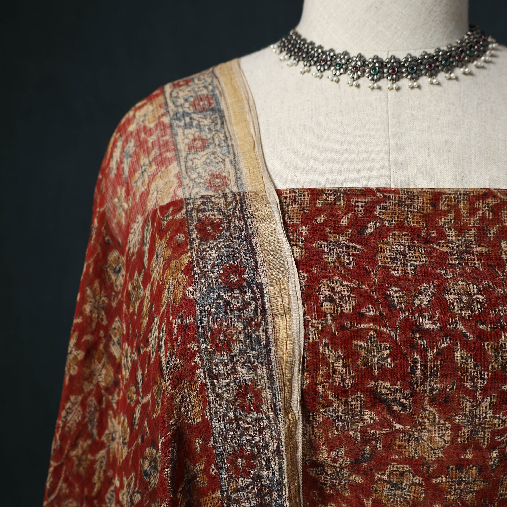 Pedana Kalamkari Block Print Kota Doria Cotton 2pc Unstitched Dress Material Kurta Set 24 - Image 3