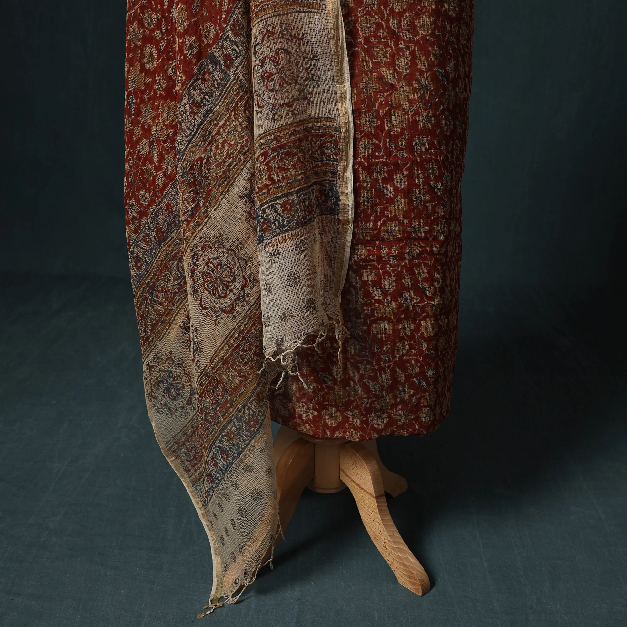 Pedana Kalamkari Block Print Kota Doria Cotton 2pc Unstitched Dress Material Kurta Set 24 - Image 4
