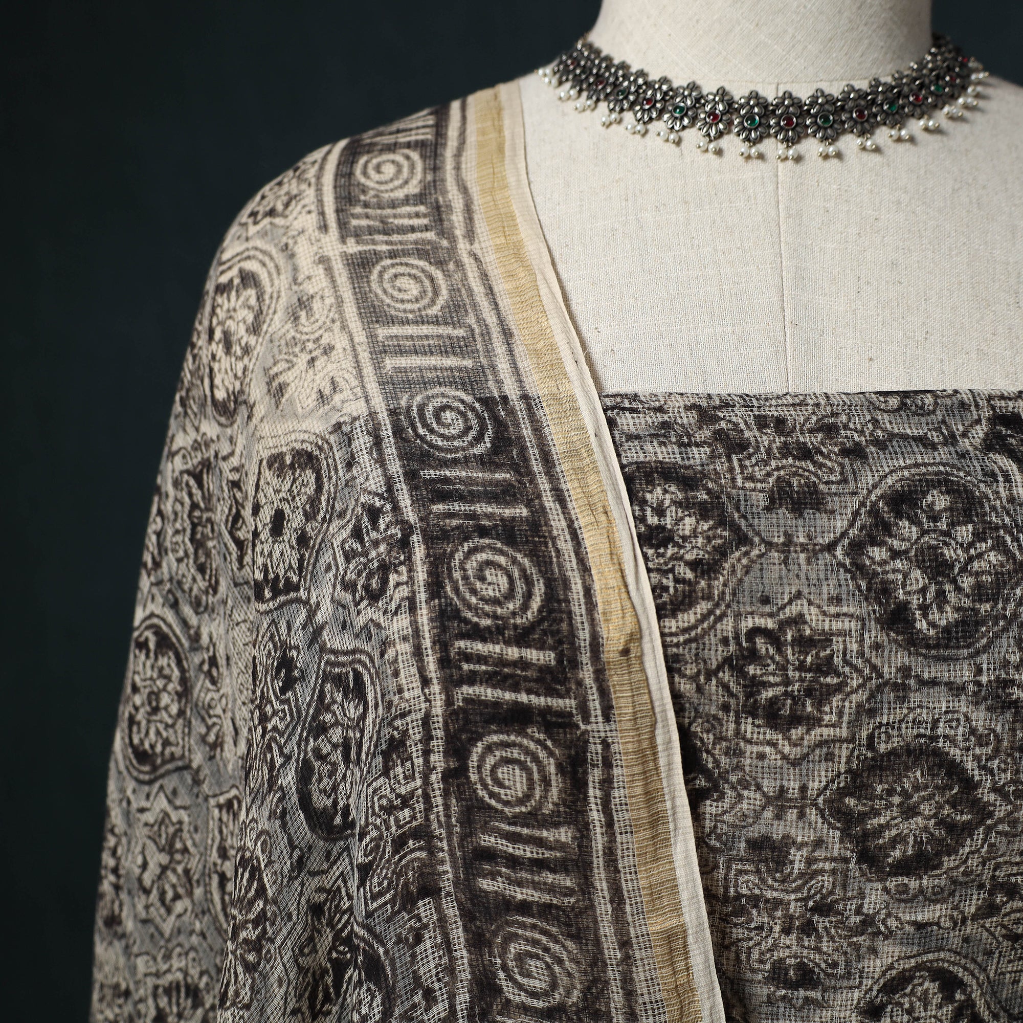 Pedana Kalamkari Block Print Kota Doria Cotton 2pc Unstitched Dress Material Kurta Set 25 - Image 3