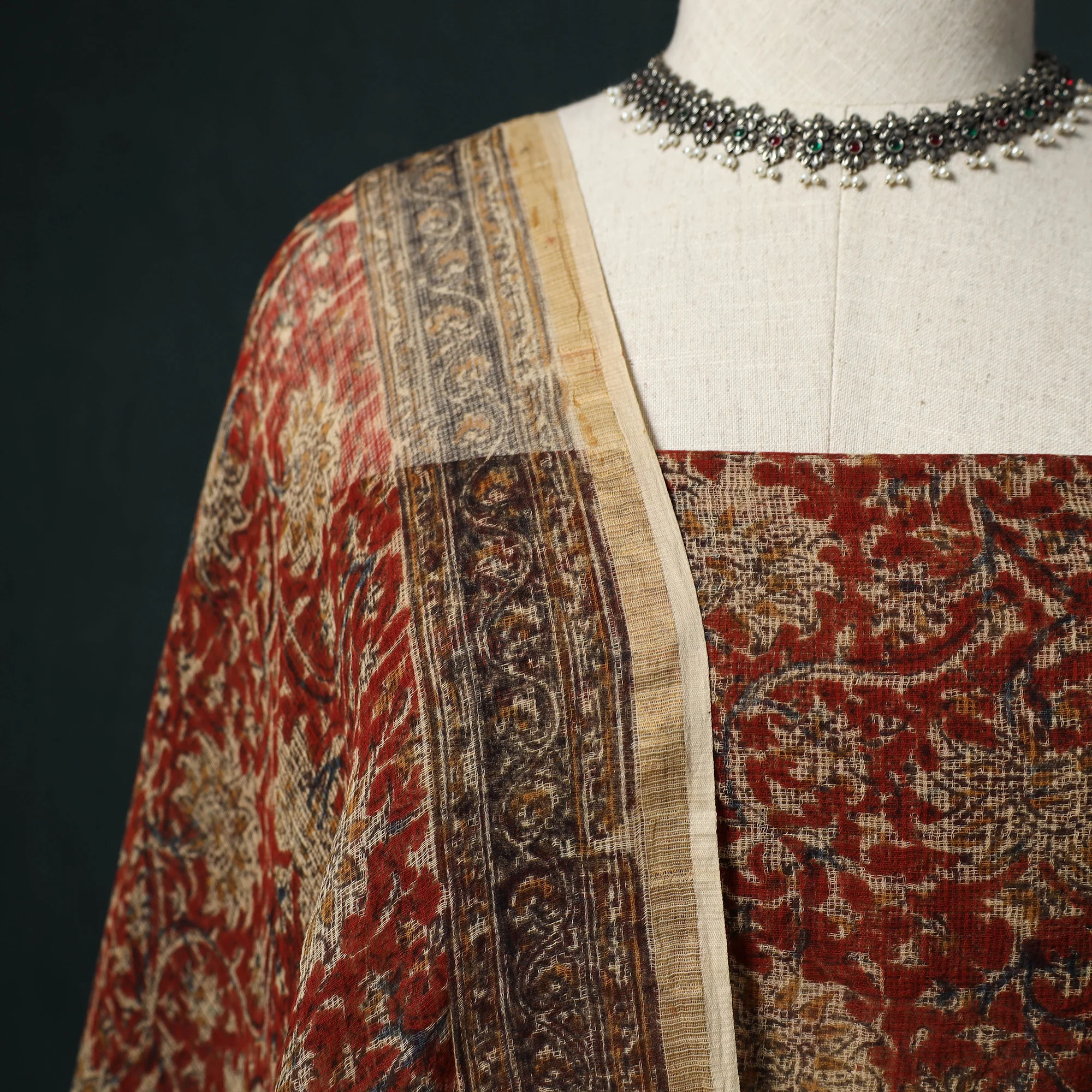 Pedana Kalamkari Block Print Kota Doria Cotton 2pc Unstitched Dress Material Kurta Set 30 - Image 3