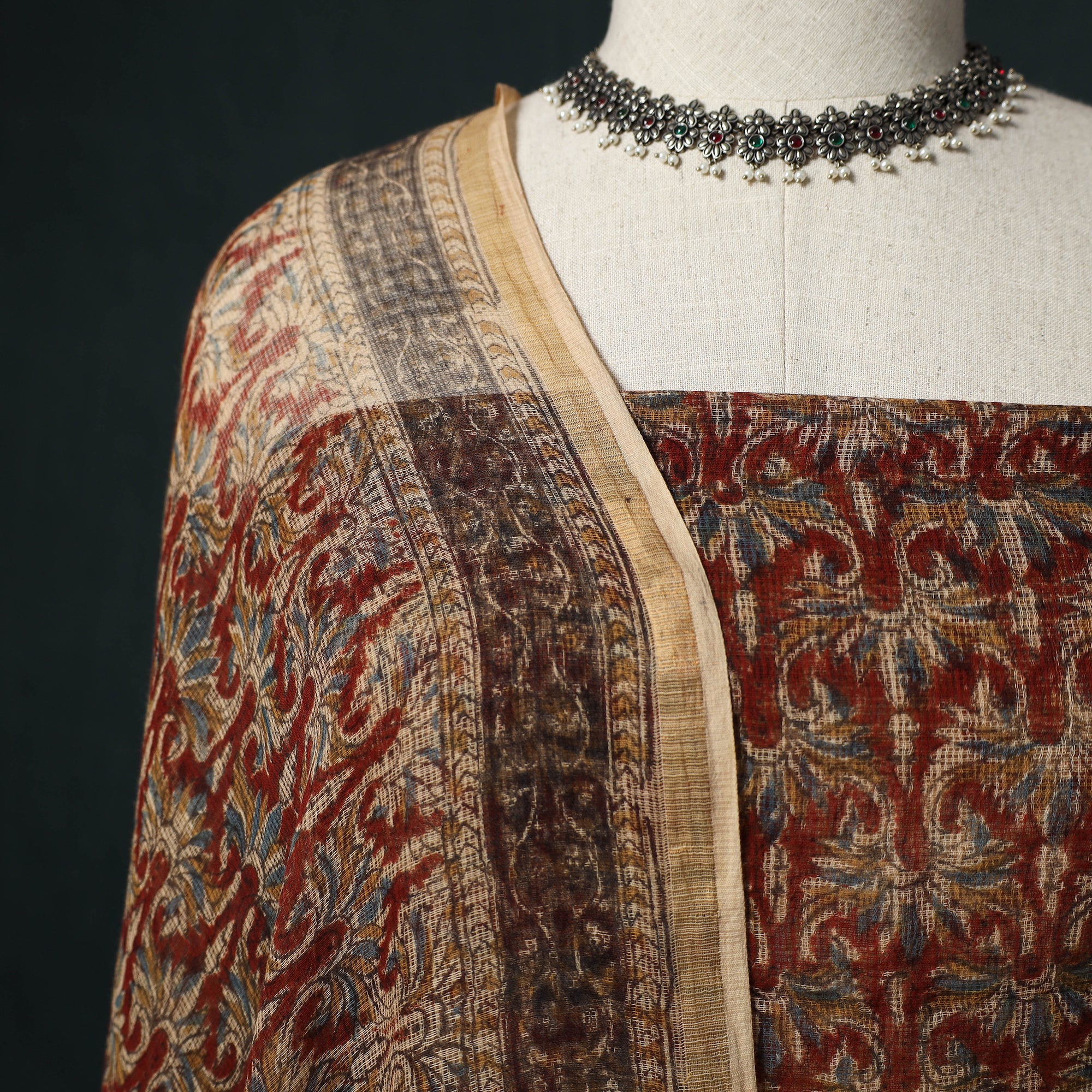 Pedana Kalamkari Block Print Kota Doria Cotton 2pc Unstitched Dress Material Kurta Set 32 - Image 3
