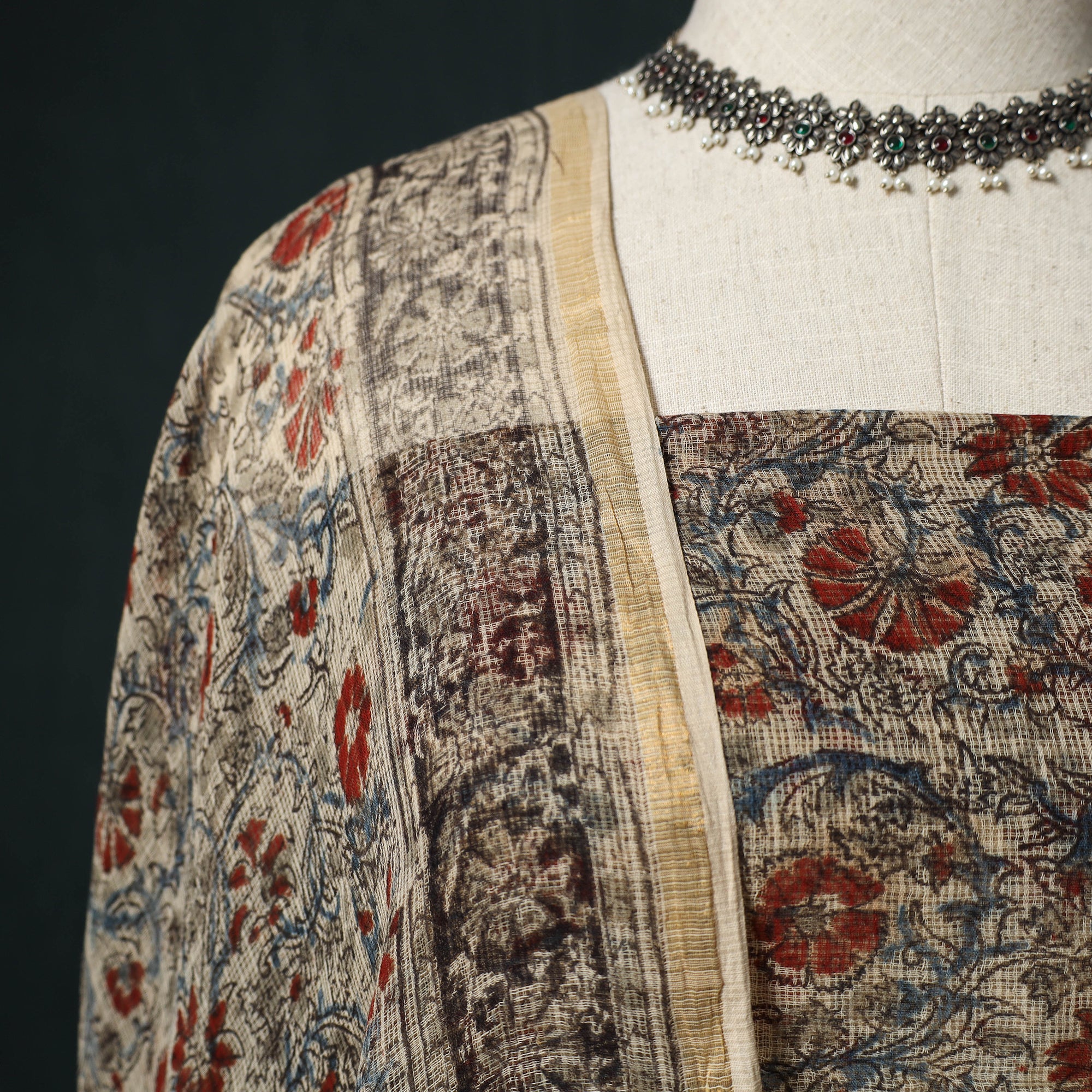 Pedana Kalamkari Block Print Kota Doria Cotton 2pc Unstitched Dress Material Kurta Set 35 - Image 3