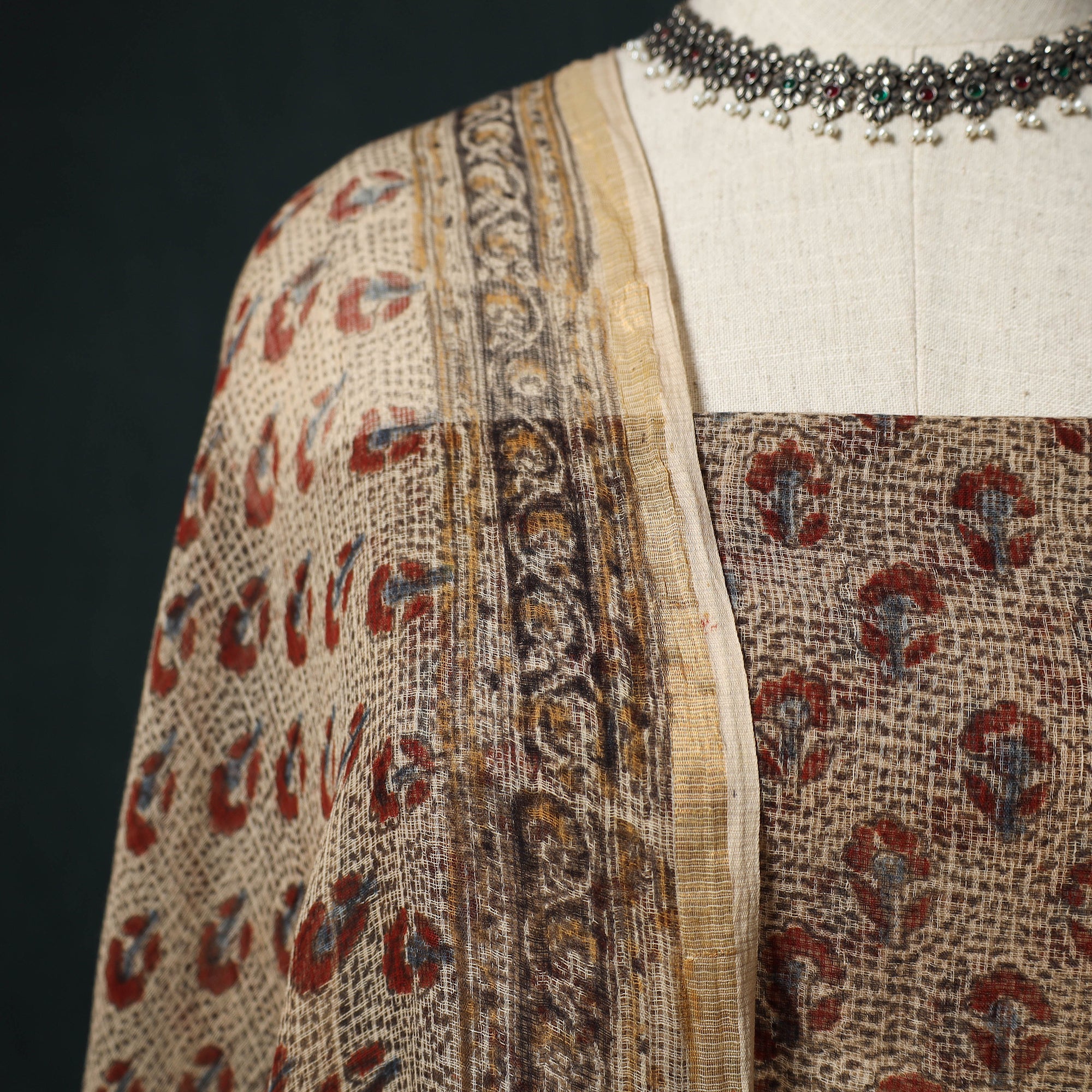 Pedana Kalamkari Block Print Kota Doria Cotton 2pc Unstitched Dress Material Kurta Set 37 - Image 3