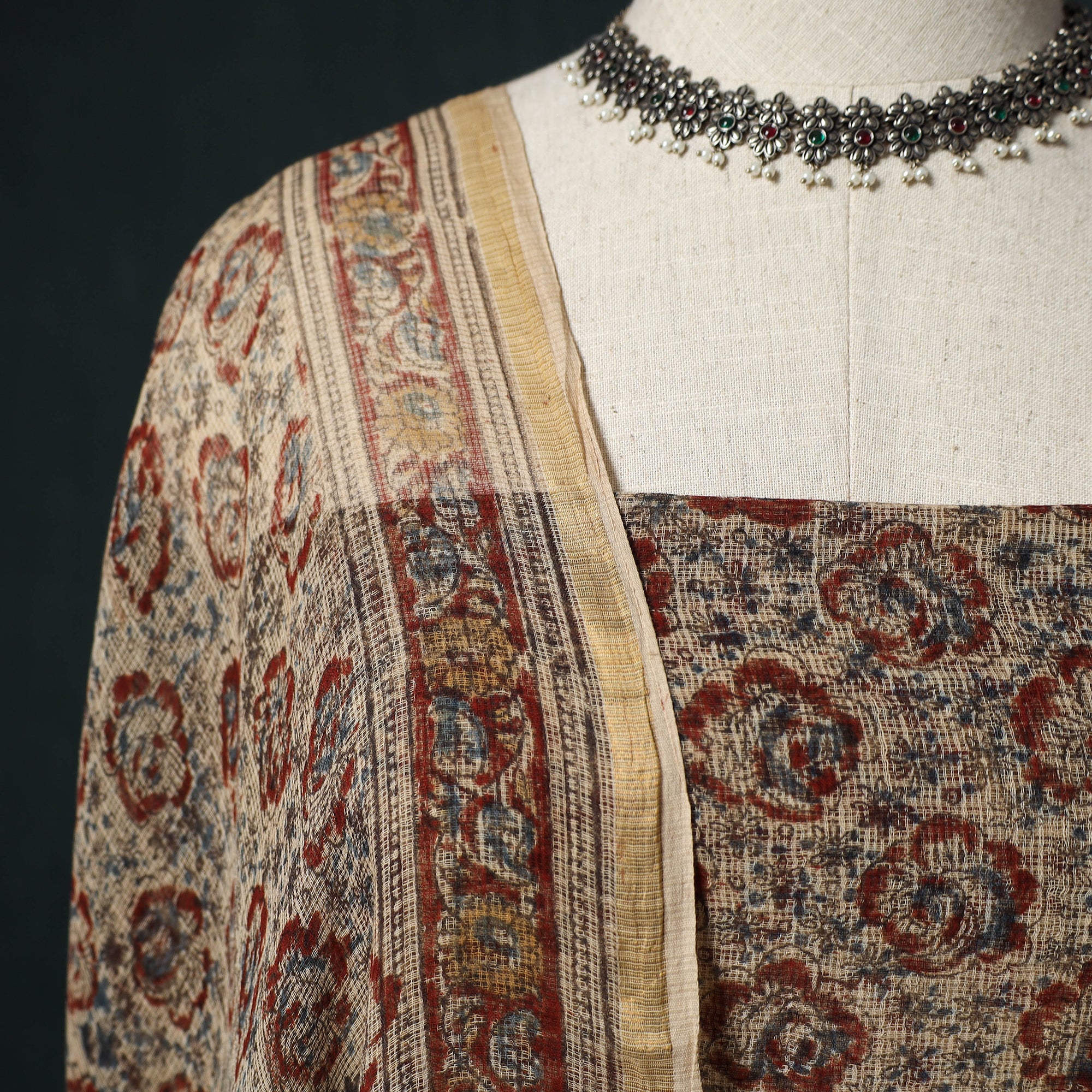 Pedana Kalamkari Block Print Kota Doria Cotton 2pc Unstitched Dress Material Kurta Set 40 - Image 3