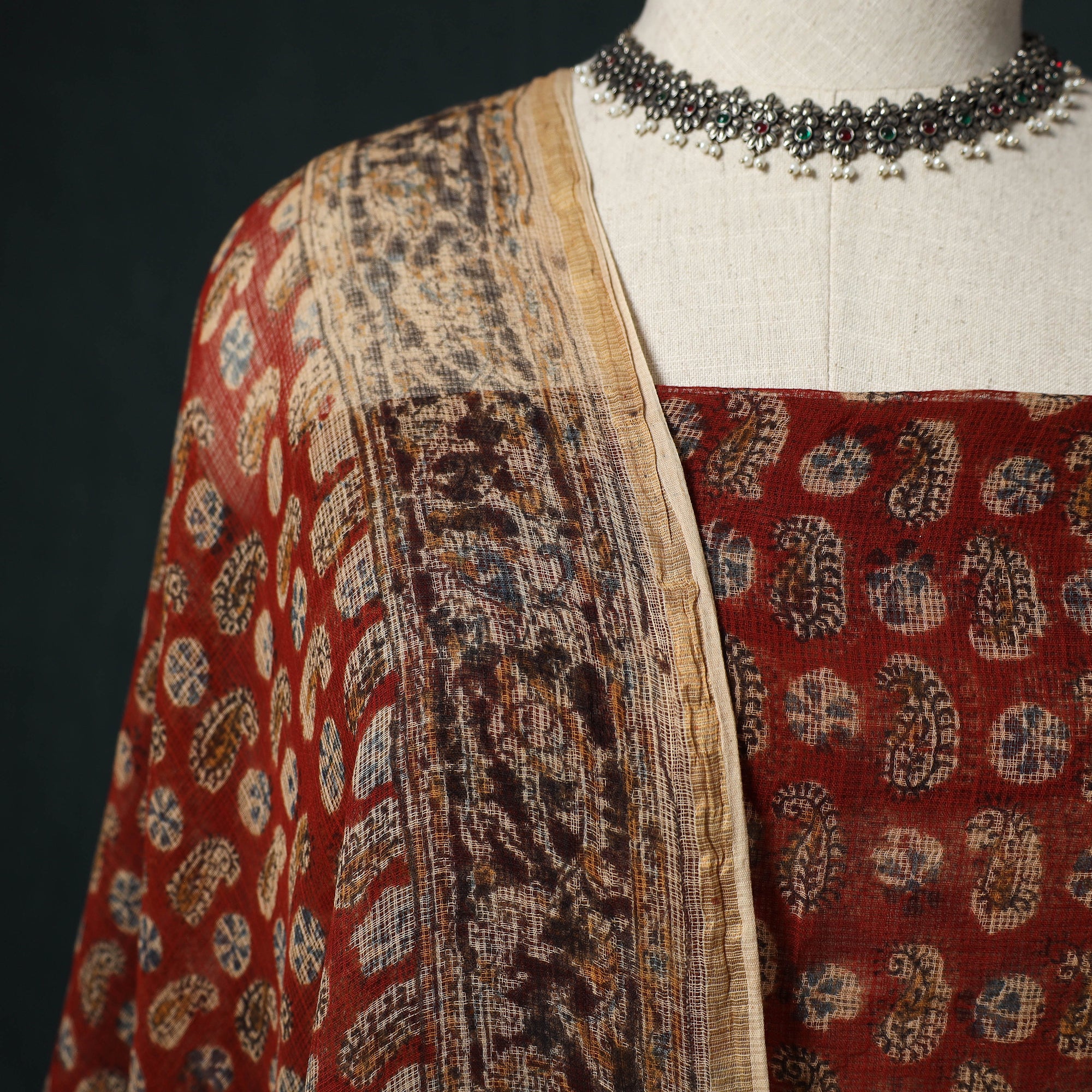 Pedana Kalamkari Block Print Kota Doria Cotton 2pc Unstitched Dress Material Kurta Set 43 - Image 3