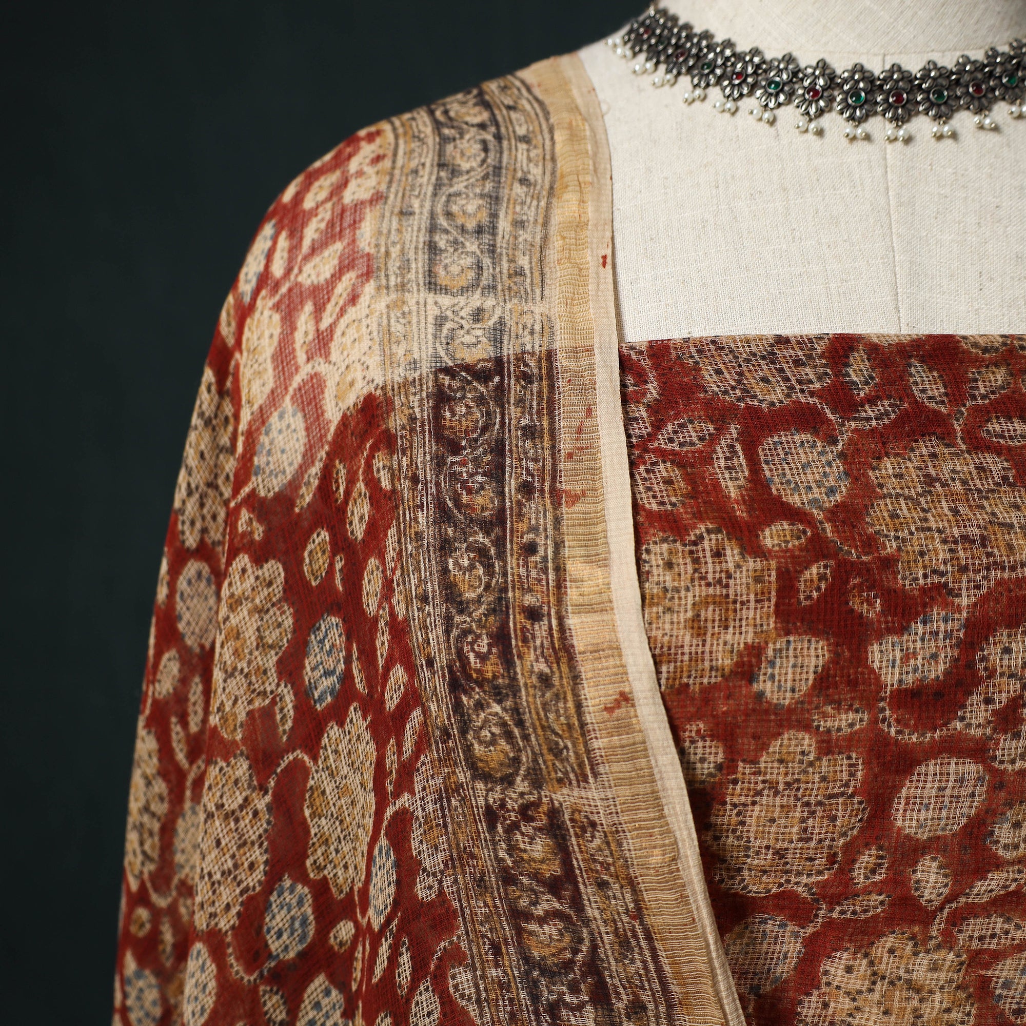 Pedana Kalamkari Block Print Kota Doria Cotton 2pc Unstitched Dress Material Kurta Set 44 - Image 3