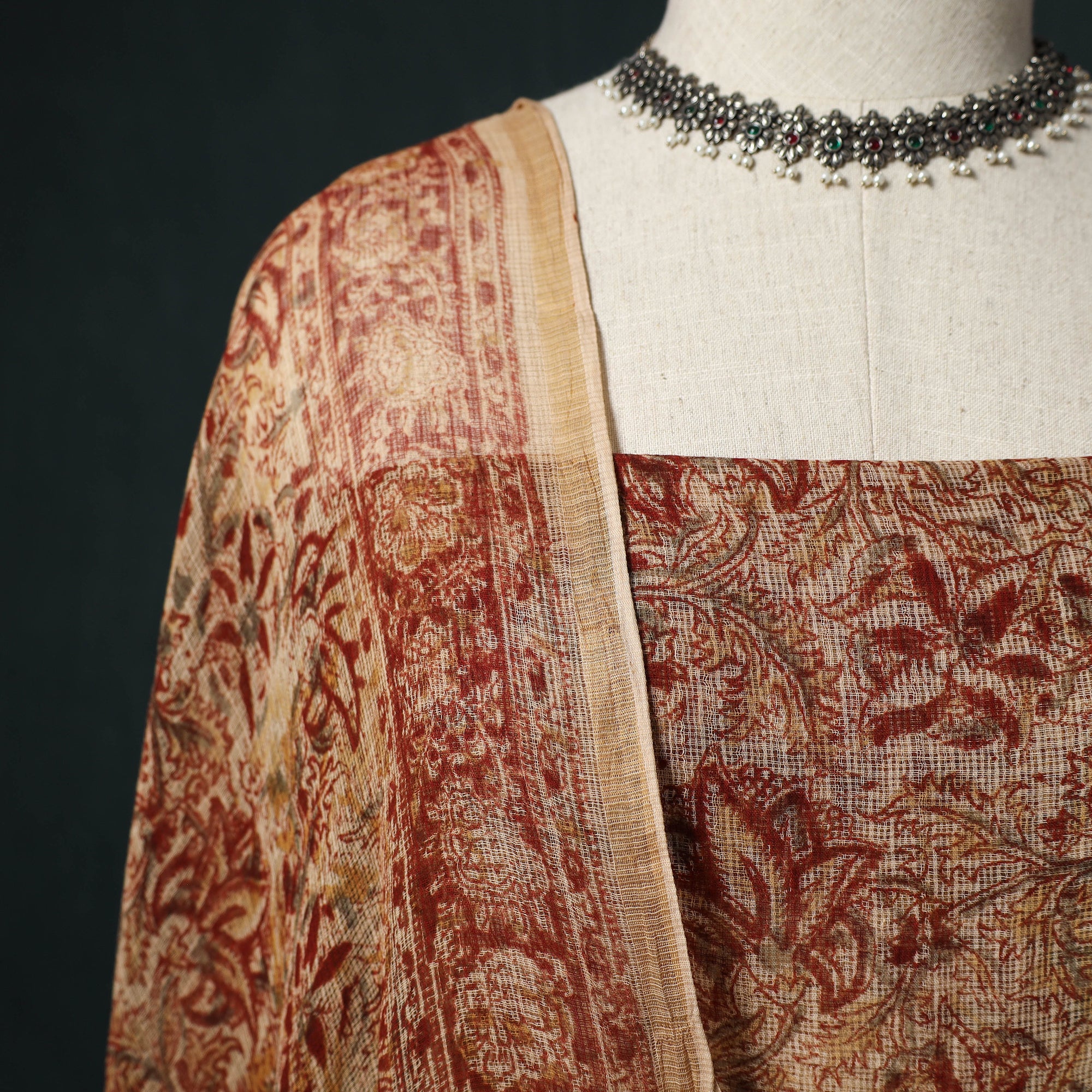 Pedana Kalamkari Block Print Kota Doria Cotton 2pc Unstitched Dress Material Kurta Set 46 - Image 3