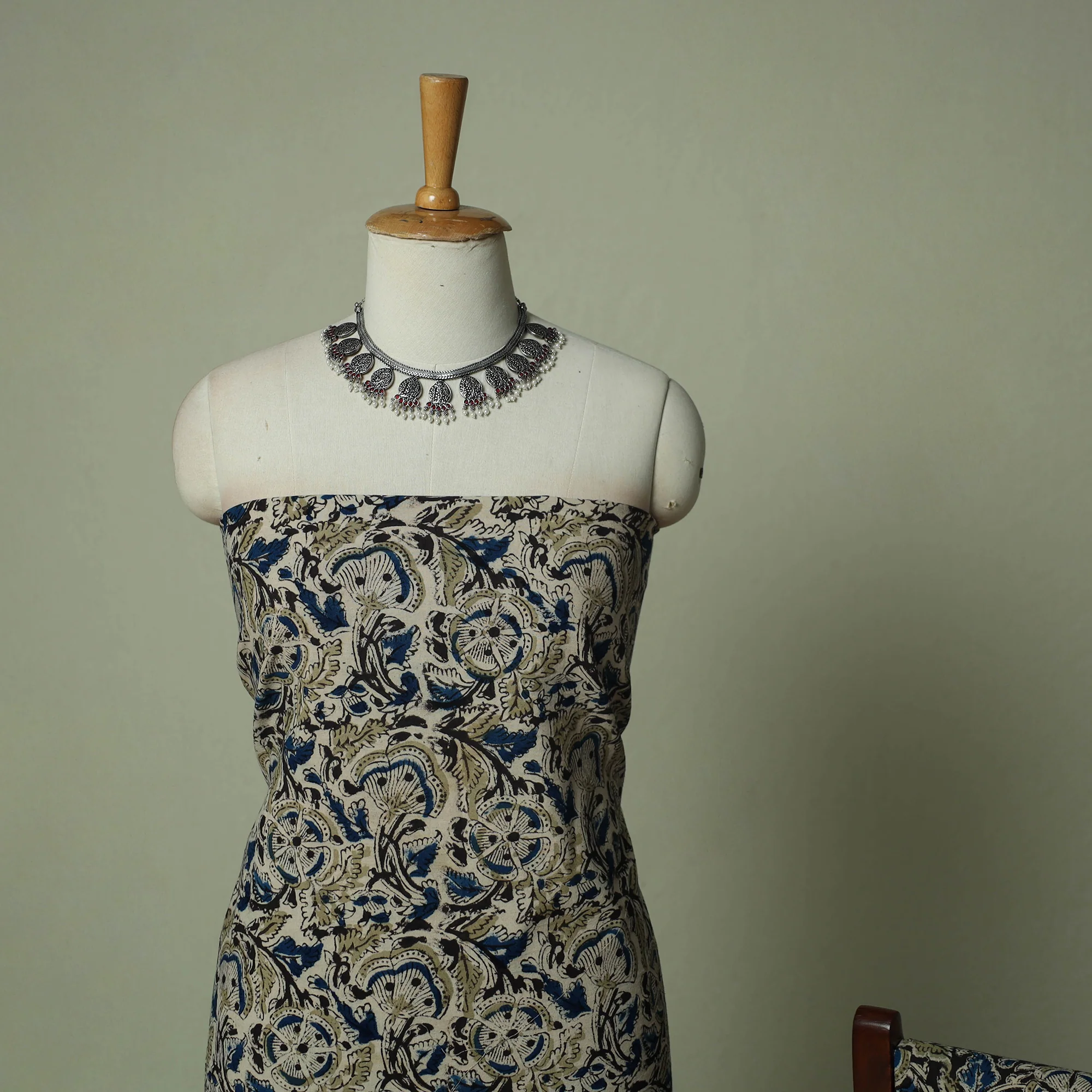 Pedana Kalamkari Hand Block Print Natural Dyed Cotton 3pc Unstitched Dress Material Suit Set 02 - Image 3