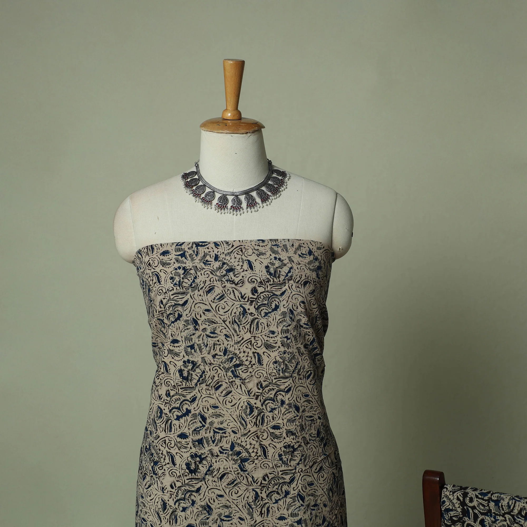 Pedana Kalamkari Hand Block Print Natural Dyed Cotton 3pc Unstitched Dress Material Suit Set 04 - Image 3