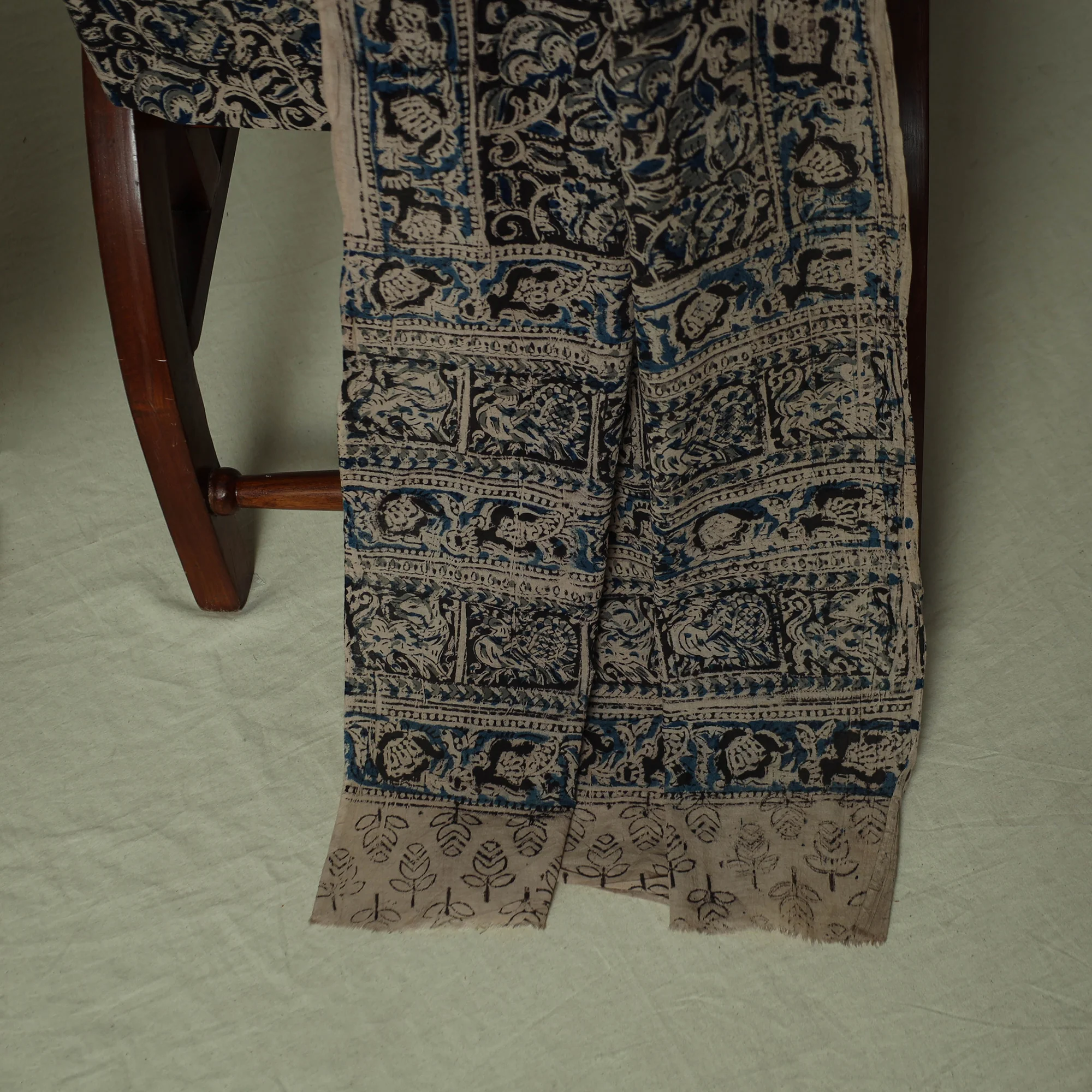 Pedana Kalamkari Hand Block Print Natural Dyed Cotton 3pc Unstitched Dress Material Suit Set 04 - Image 4