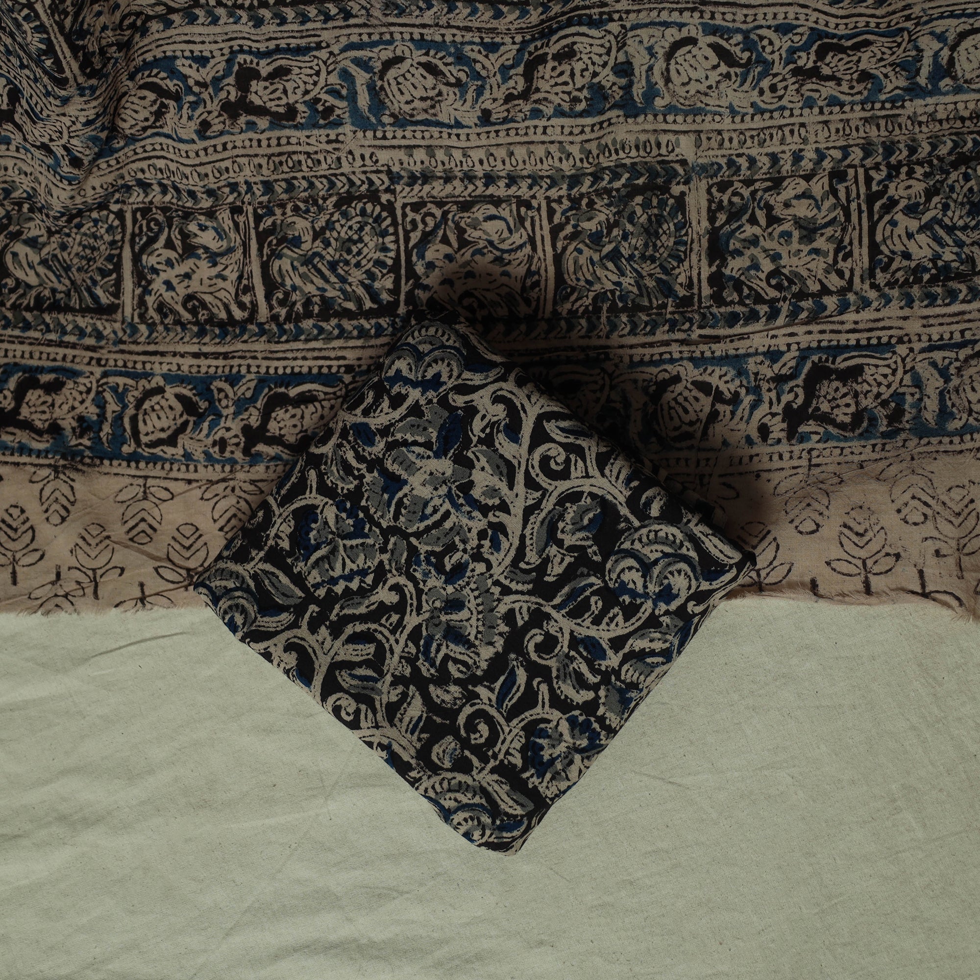 Pedana Kalamkari Hand Block Print Natural Dyed Cotton 3pc Unstitched Dress Material Suit Set 04 - Image 5