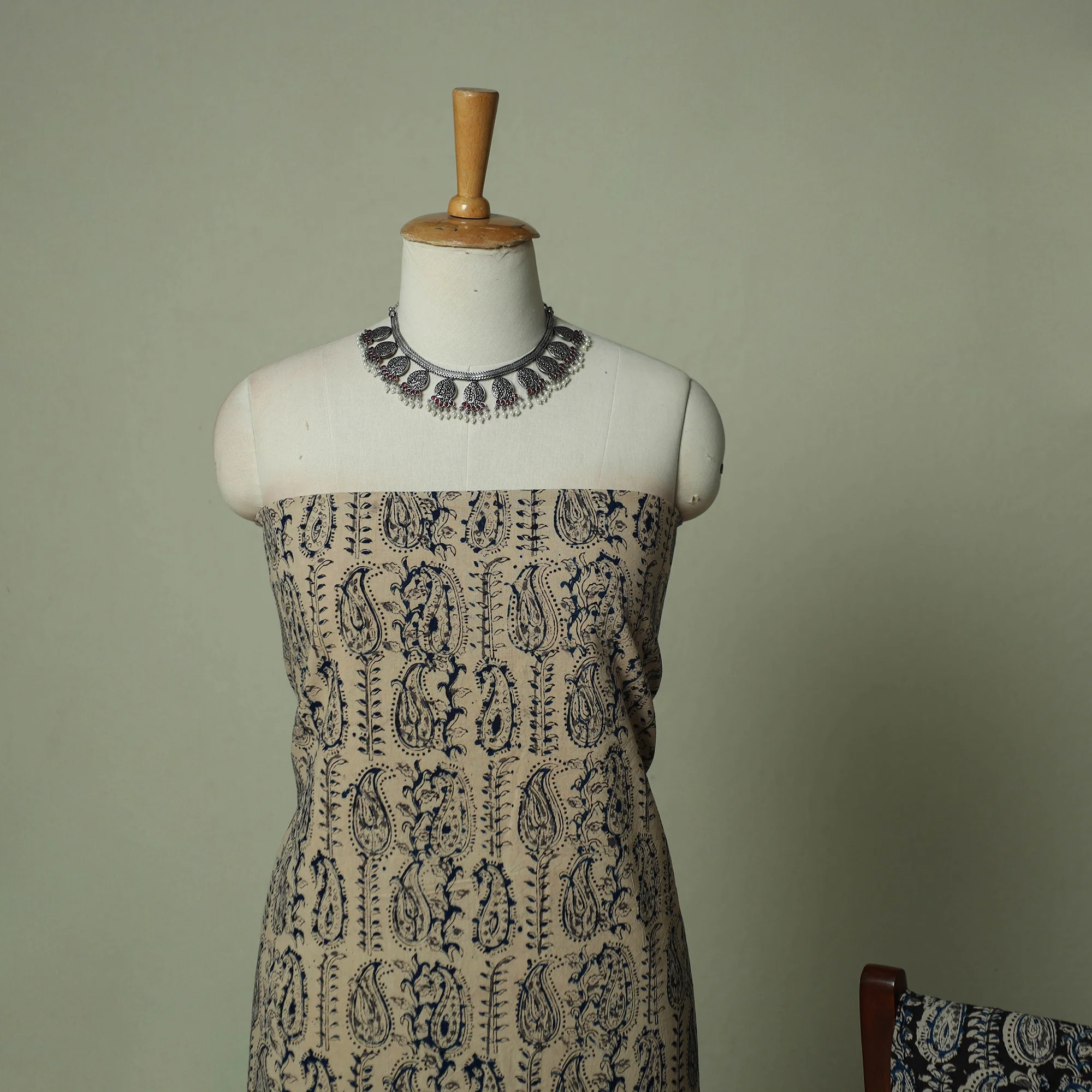 Pedana Kalamkari Hand Block Print Natural Dyed Cotton 3pc Unstitched Dress Material Suit Set 05 - Image 3