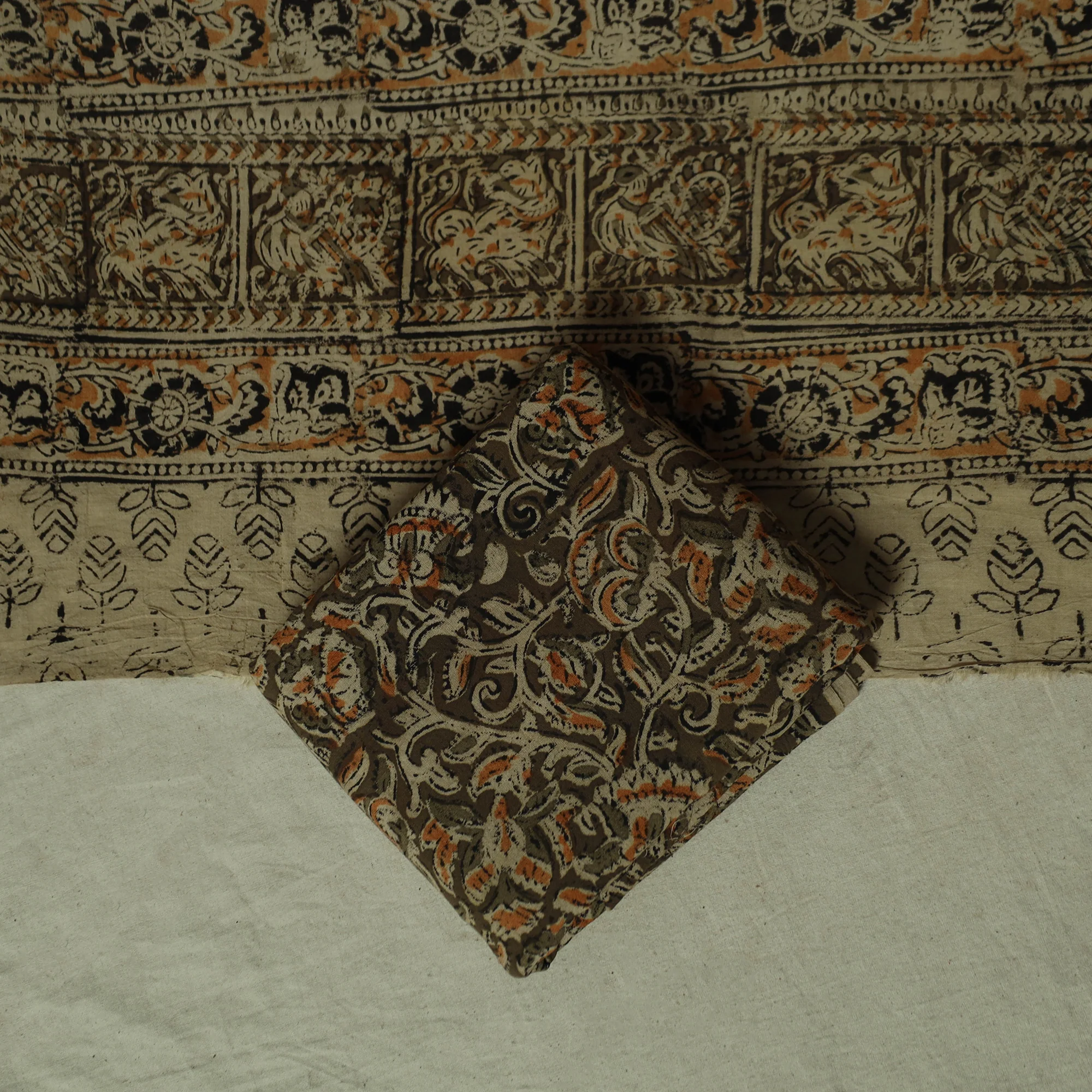 Pedana Kalamkari Hand Block Print Natural Dyed Cotton 3pc Unstitched Dress Material Suit Set 07 - Image 5