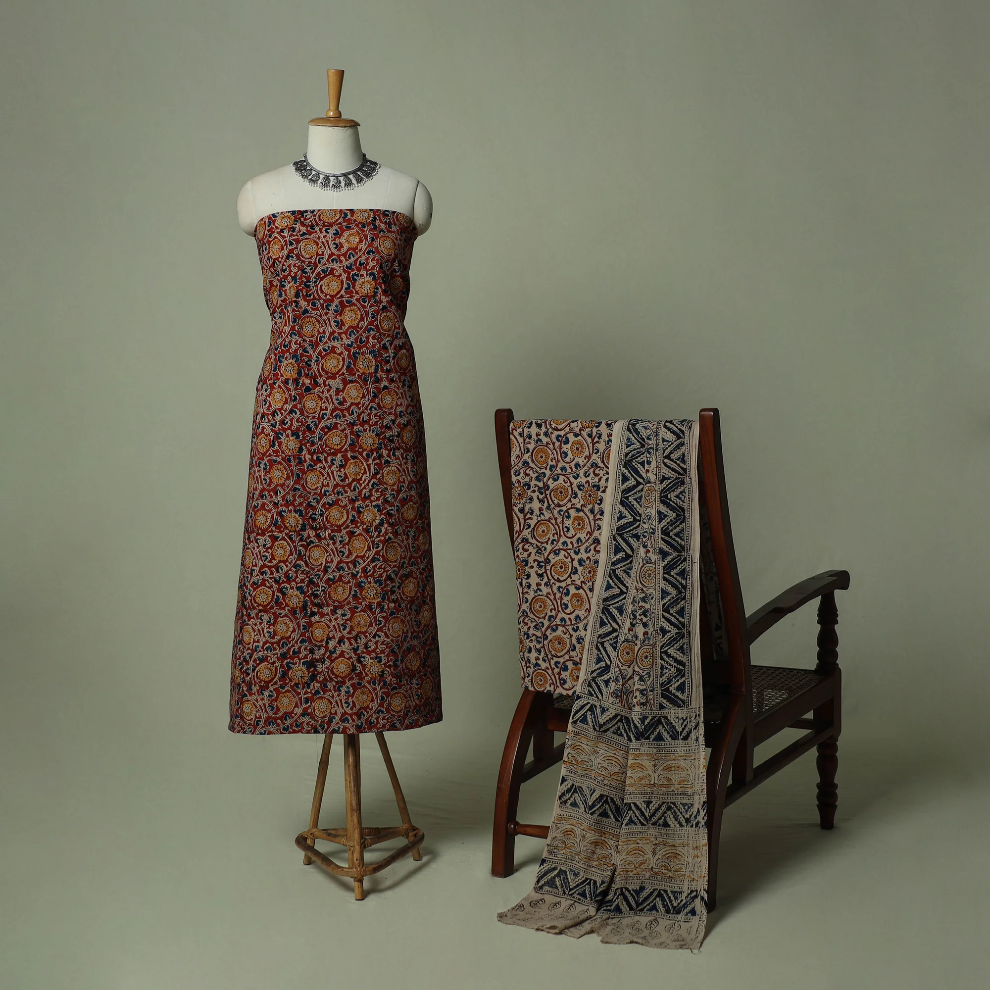 Pedana Kalamkari Hand Block Print Natural Dyed Cotton 3pc Unstitched Dress Material Suit Set 11 - Image 2