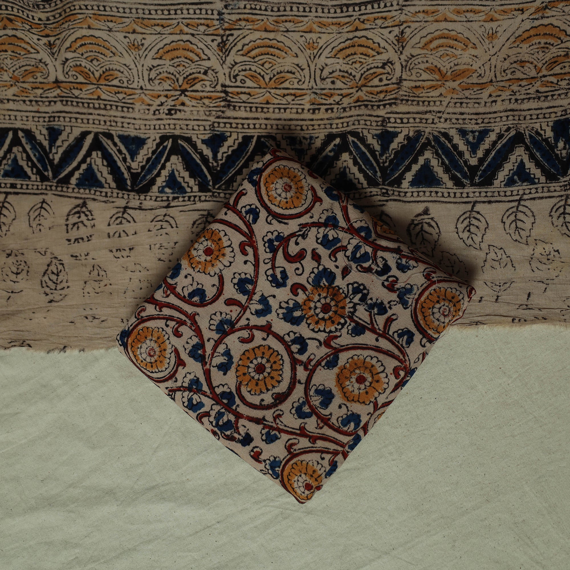 Pedana Kalamkari Hand Block Print Natural Dyed Cotton 3pc Unstitched Dress Material Suit Set 11 - Image 5