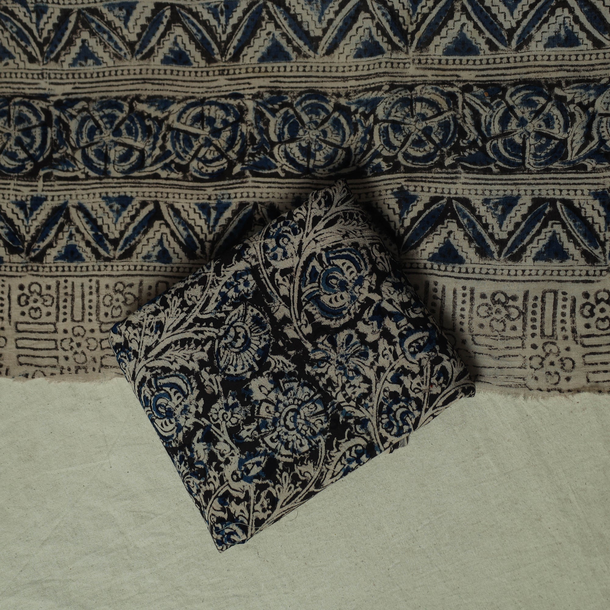 Pedana Kalamkari Hand Block Print Natural Dyed Cotton 3pc Unstitched Dress Material Suit Set 13 - Image 5
