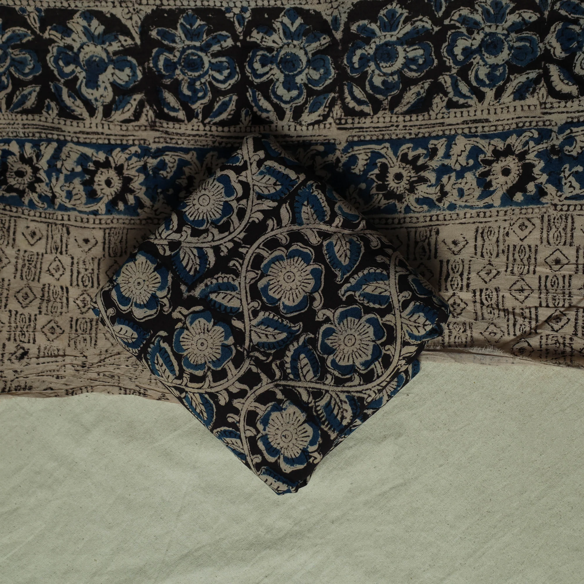 Pedana Kalamkari Hand Block Print Natural Dyed Cotton 3pc Unstitched Dress Material Suit Set 14 - Image 5