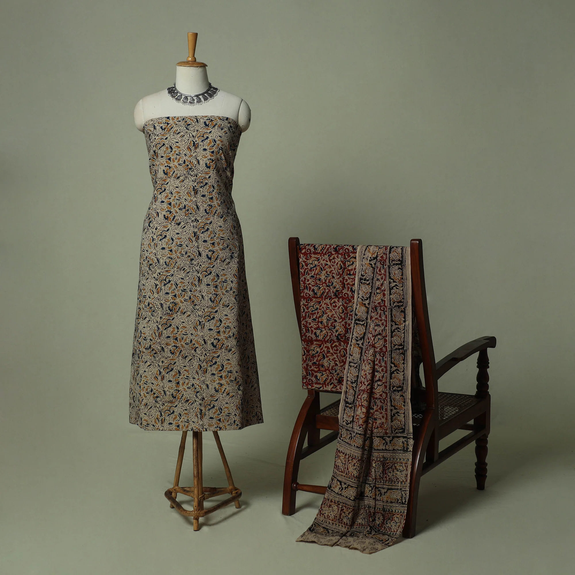 Pedana Kalamkari Hand Block Print Natural Dyed Cotton 3pc Unstitched Dress Material Suit Set 15 - Image 2