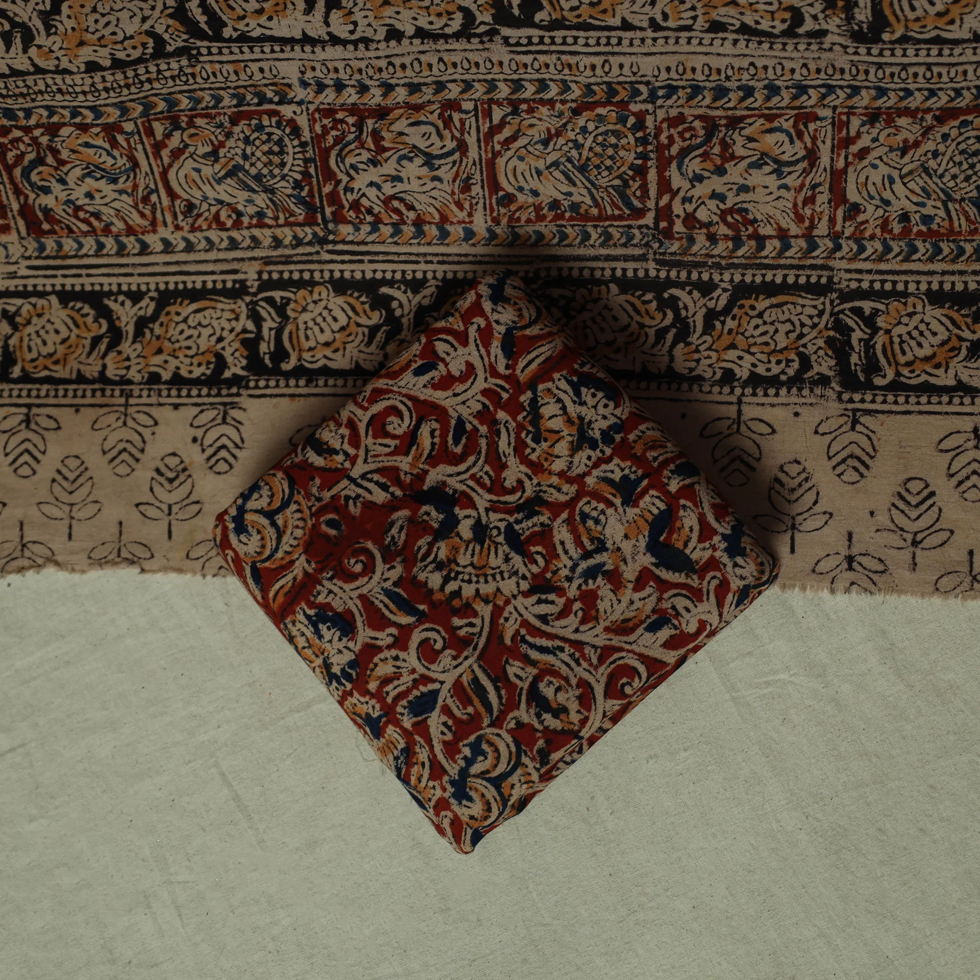 Pedana Kalamkari Hand Block Print Natural Dyed Cotton 3pc Unstitched Dress Material Suit Set 15 - Image 4