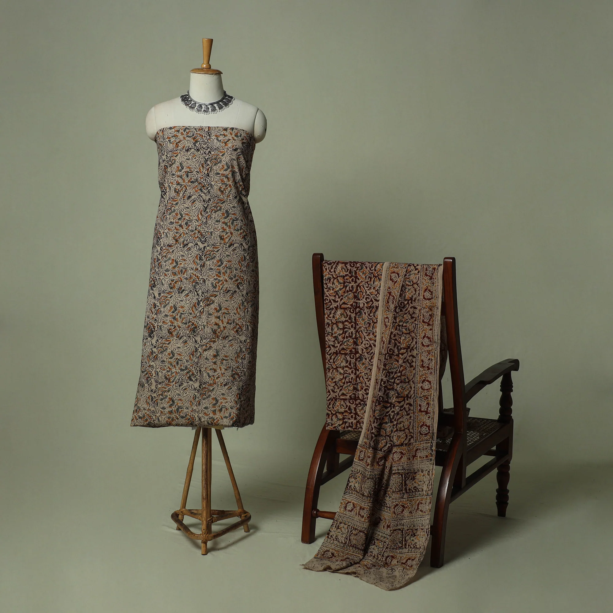 Pedana Kalamkari Hand Block Print Natural Dyed Cotton 3pc Unstitched Dress Material Suit Set 16 - Image 2