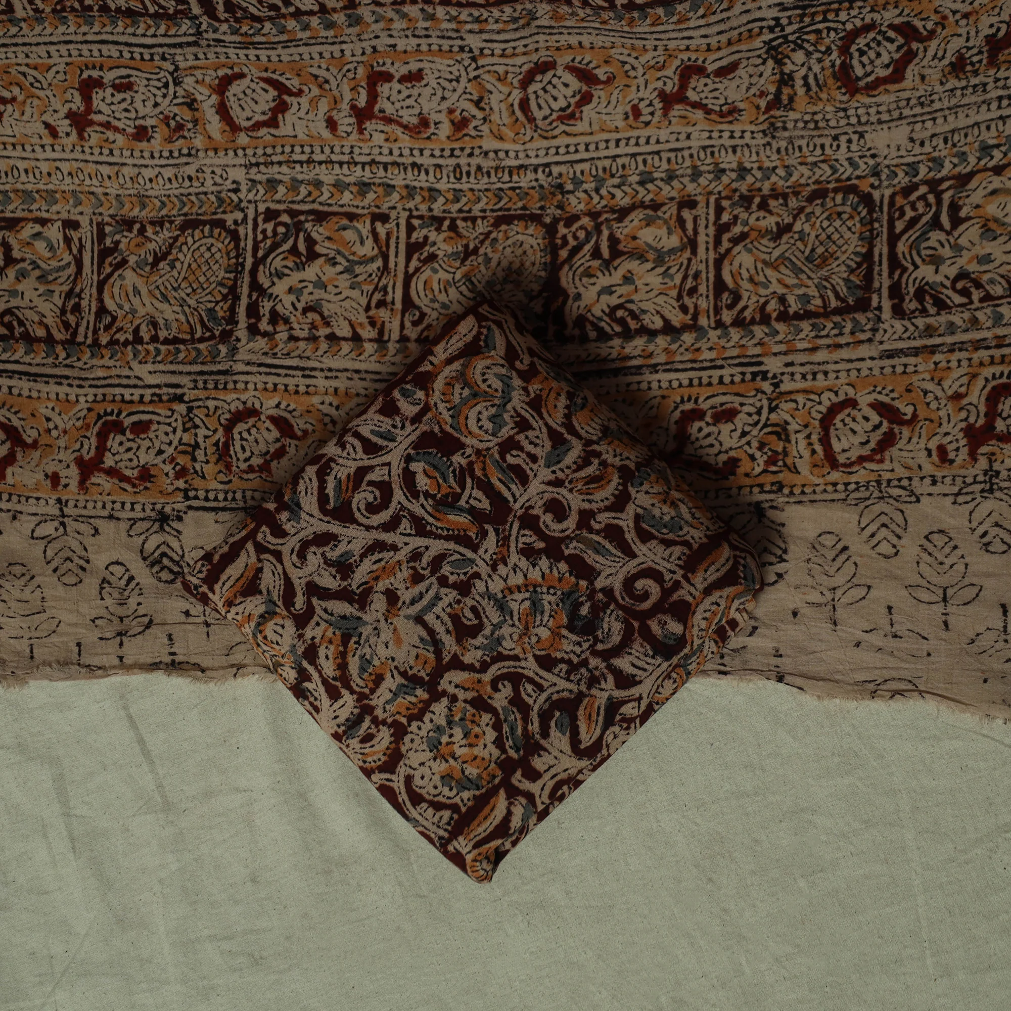 Pedana Kalamkari Hand Block Print Natural Dyed Cotton 3pc Unstitched Dress Material Suit Set 16 - Image 5