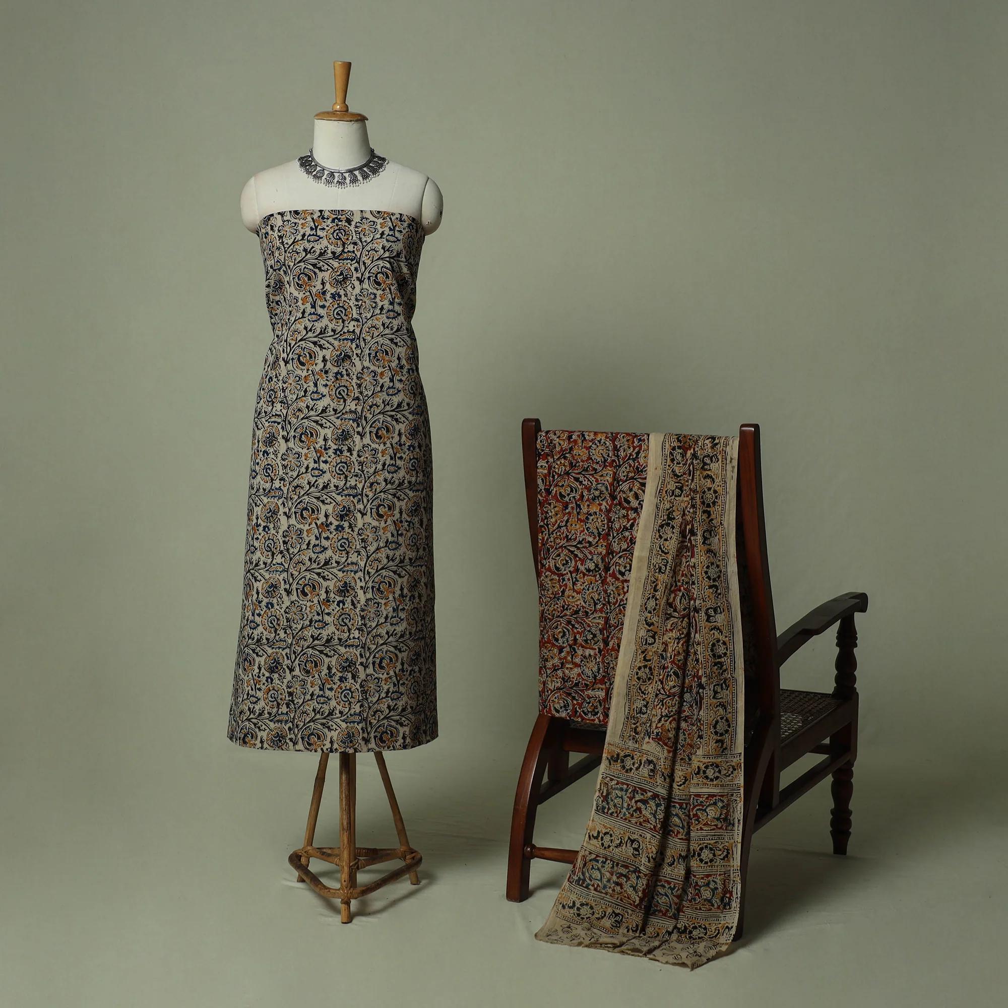 Pedana Kalamkari Hand Block Print Natural Dyed Cotton 3pc Unstitched Dress Material Suit Set 17 - Image 2