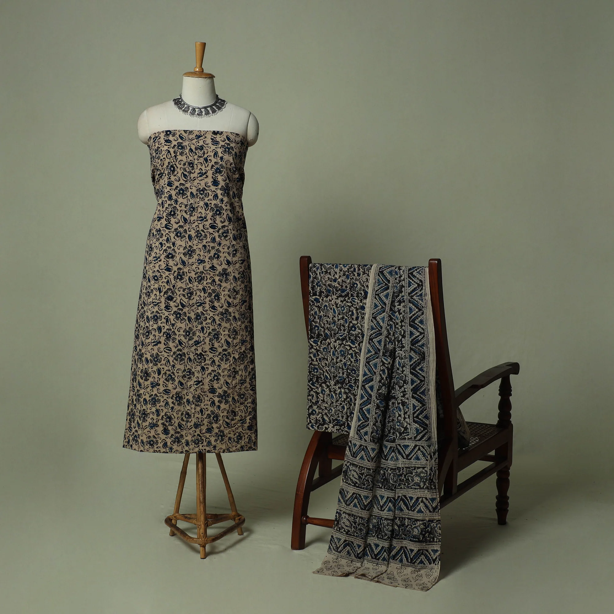 Pedana Kalamkari Hand Block Print Natural Dyed Cotton 3pc Unstitched Dress Material Suit Set 18 - Image 2