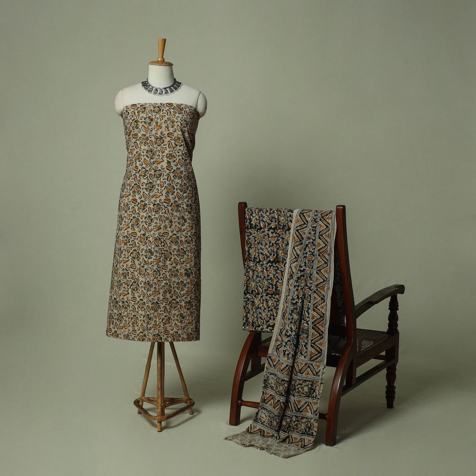 Pedana Kalamkari Hand Block Print Natural Dyed Cotton 3pc Unstitched Dress Material Suit Set 19 - Image 2