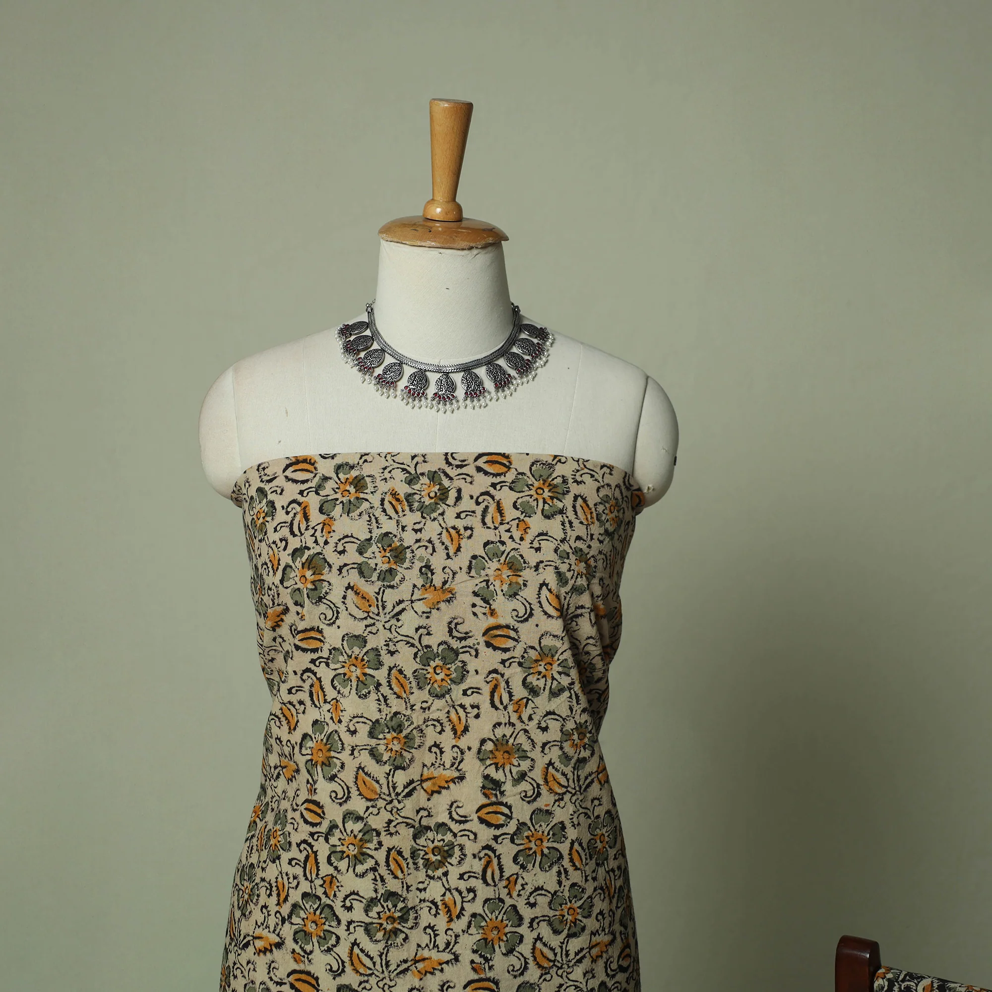 Pedana Kalamkari Hand Block Print Natural Dyed Cotton 3pc Unstitched Dress Material Suit Set 19 - Image 3