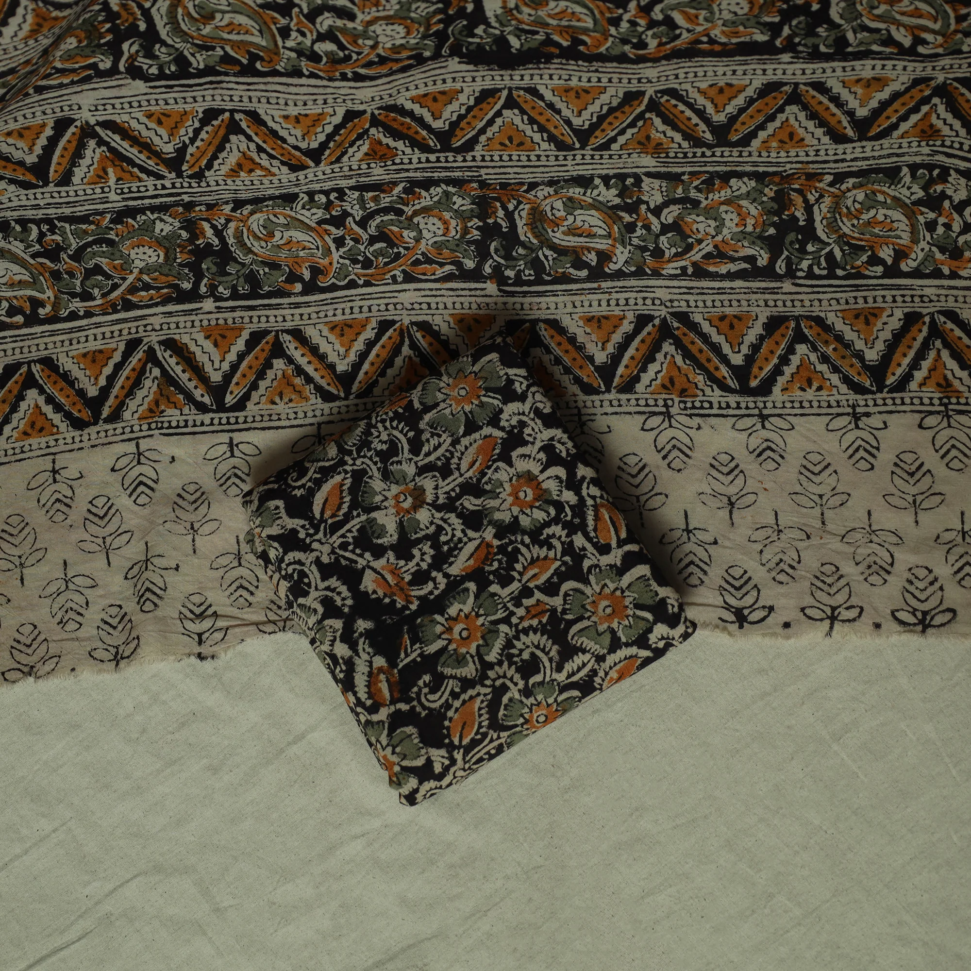 Pedana Kalamkari Hand Block Print Natural Dyed Cotton 3pc Unstitched Dress Material Suit Set 19 - Image 5