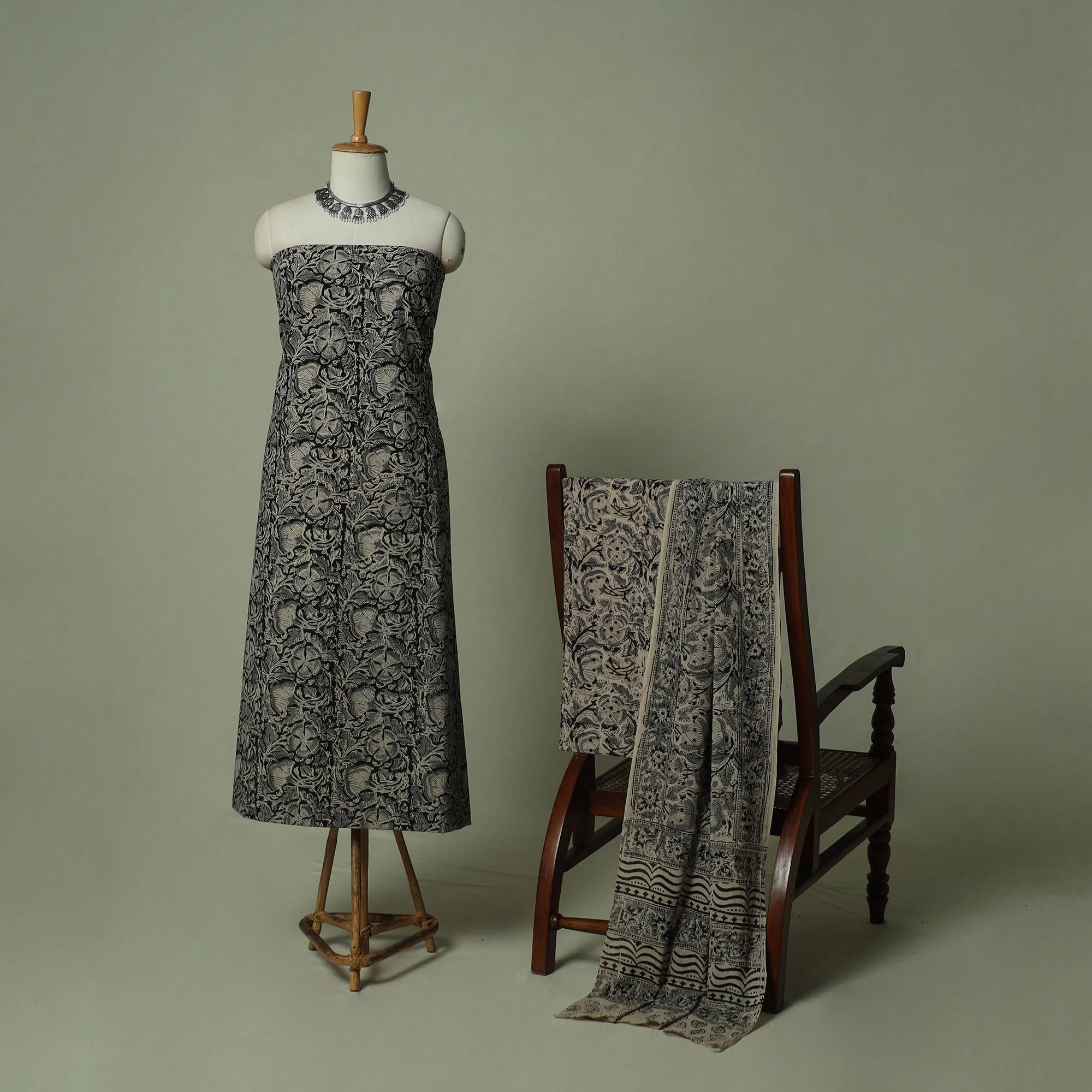 Pedana Kalamkari Hand Block Print Natural Dyed Cotton 3pc Unstitched Dress Material Suit Set 22 - Image 2