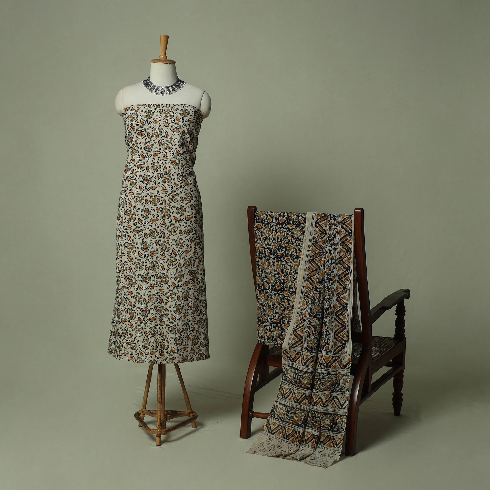 Pedana Kalamkari Hand Block Print Natural Dyed Cotton 3pc Unstitched Dress Material Suit Set 23 - Image 2