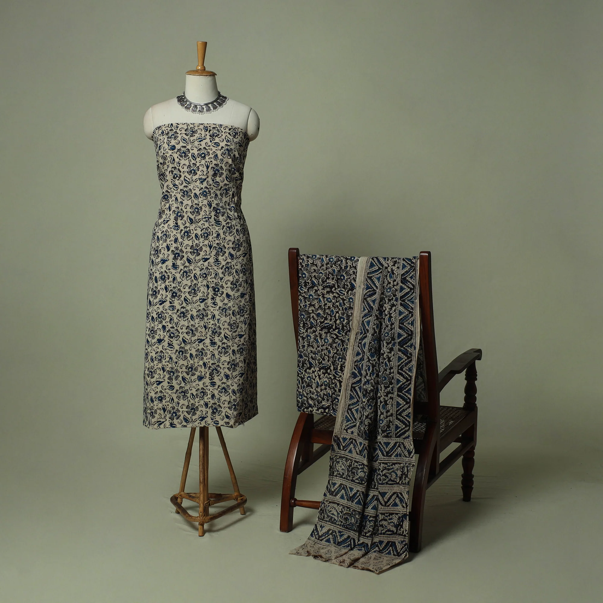 Pedana Kalamkari Hand Block Print Natural Dyed Cotton 3pc Unstitched Dress Material Suit Set 24 - Image 2