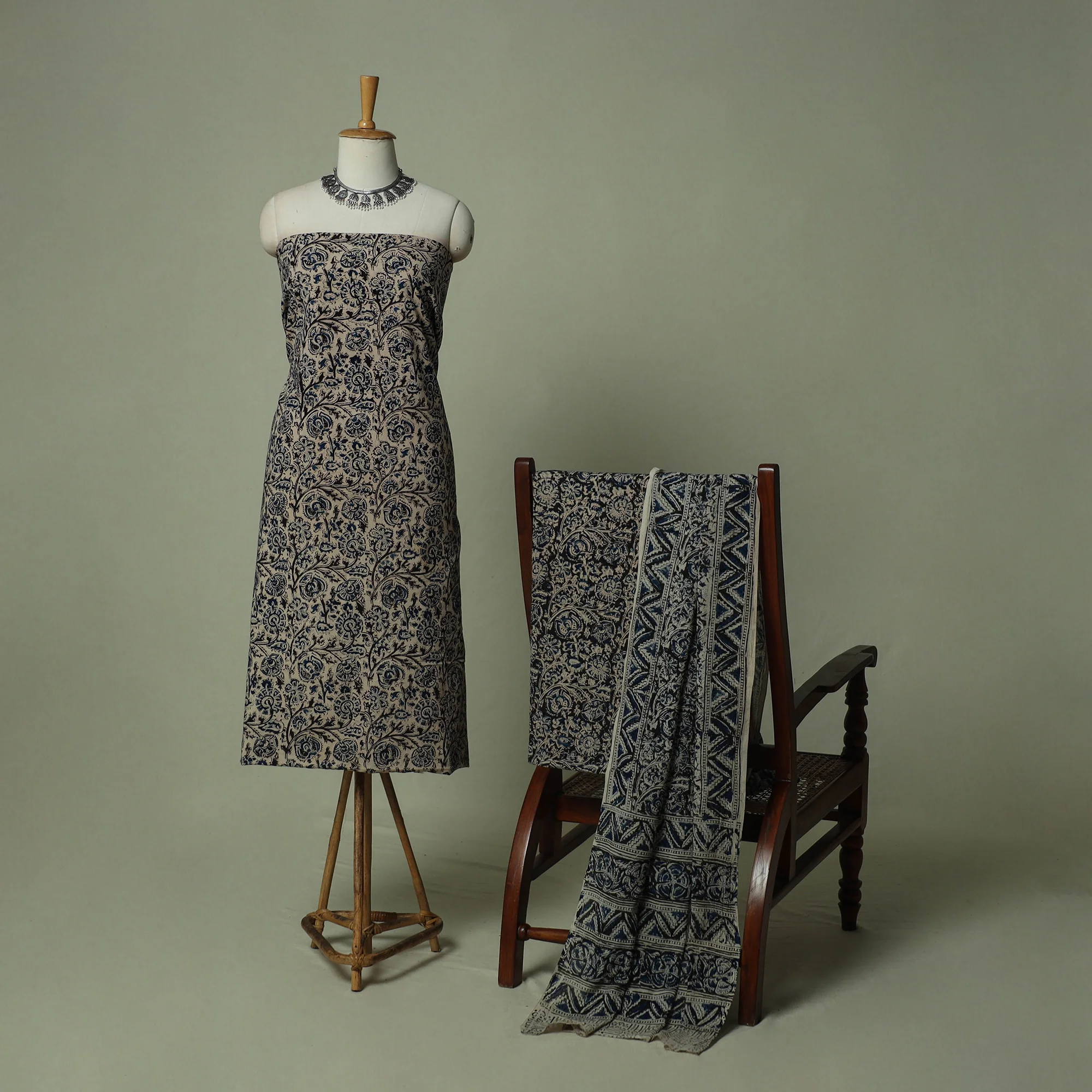Pedana Kalamkari Hand Block Print Natural Dyed Cotton 3pc Unstitched Dress Material Suit Set 25 - Image 2