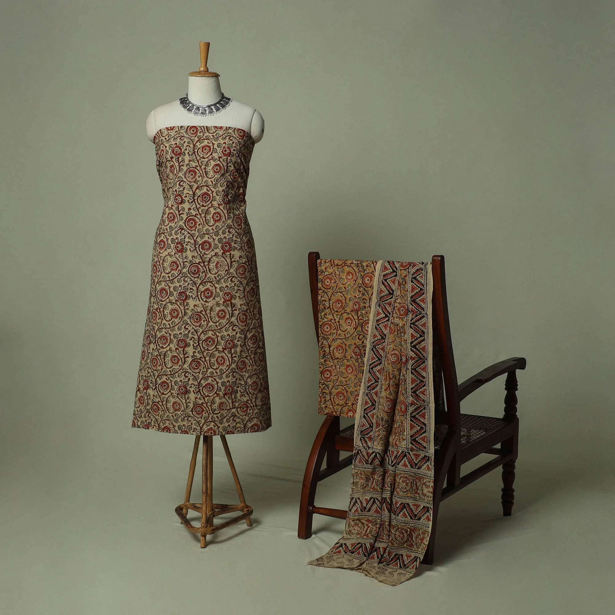 Pedana Kalamkari Hand Block Print Natural Dyed Cotton 3pc Unstitched Dress Material Suit Set 26 - Image 2