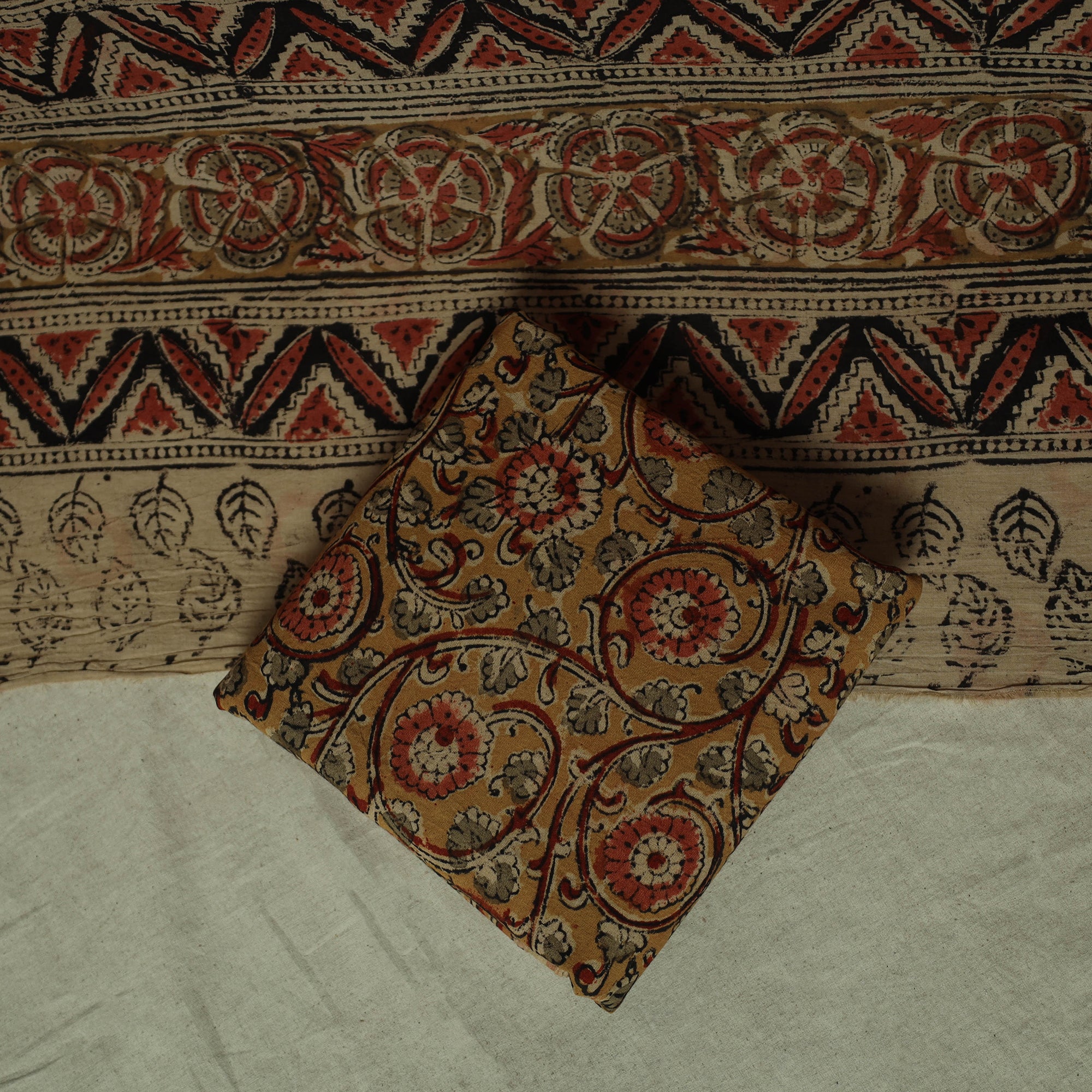 Pedana Kalamkari Hand Block Print Natural Dyed Cotton 3pc Unstitched Dress Material Suit Set 26 - Image 5
