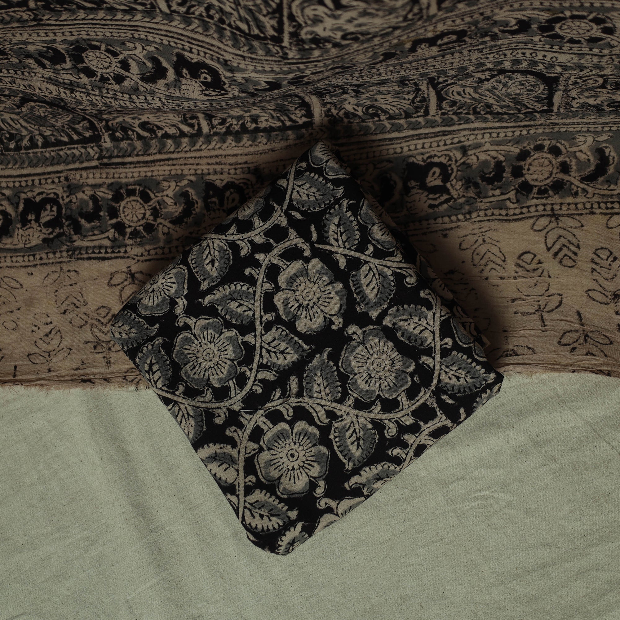 Pedana Kalamkari Hand Block Print Natural Dyed Cotton 3pc Unstitched Dress Material Suit Set 27 - Image 5