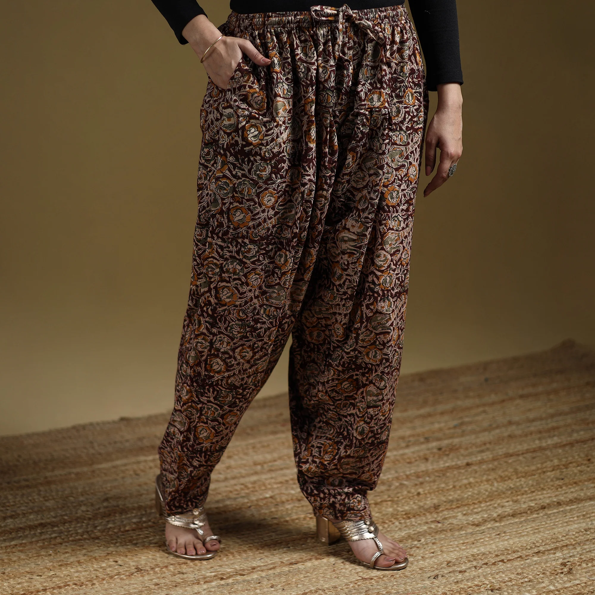 Maroon - Pedana Kalamkari Hand Block Print Natural Dyed Cotton Salwar 01