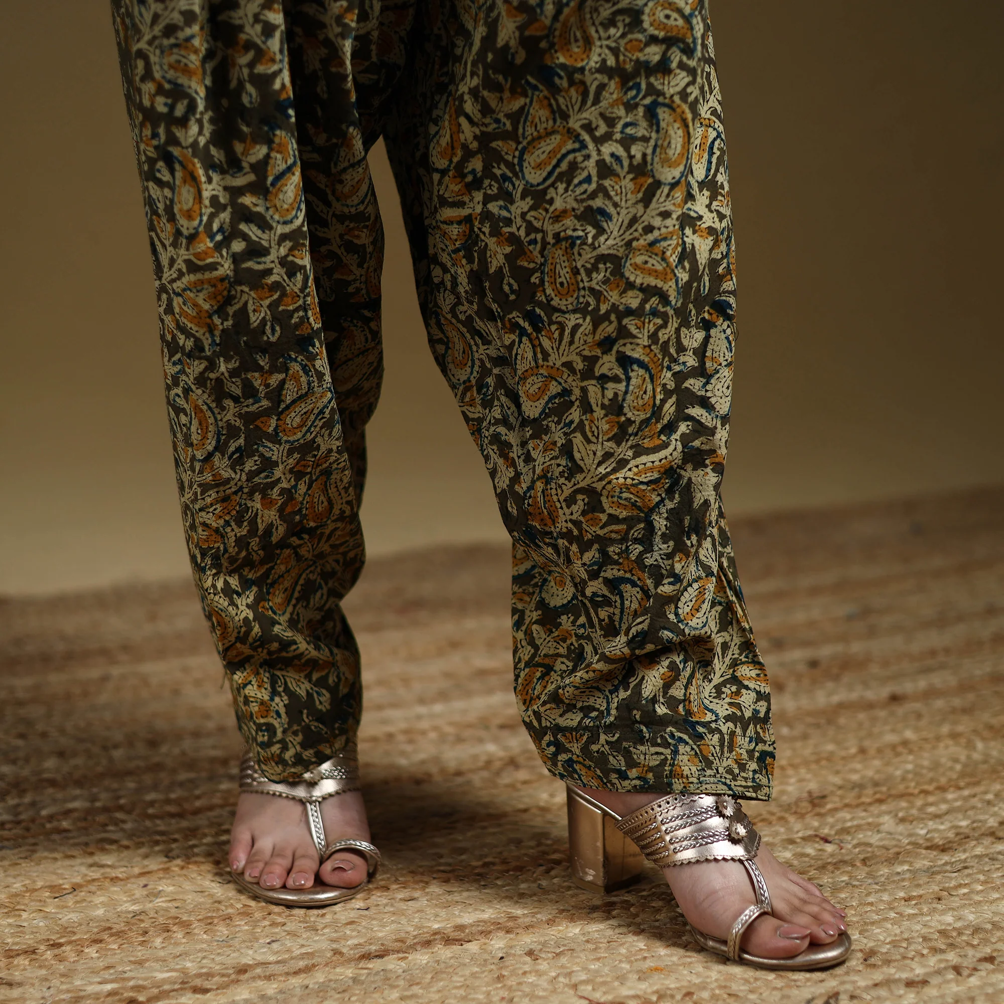 Green - Pedana Kalamkari Hand Block Print Natural Dyed Cotton Salwar 02 - Image 4