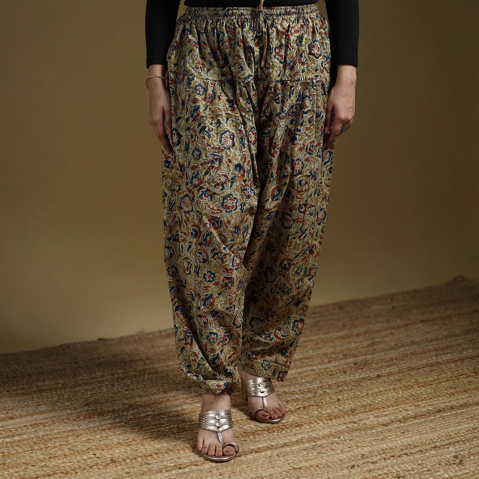 Yellow - Pedana Kalamkari Hand Block Print Natural Dyed Cotton Salwar 03 - Image 2