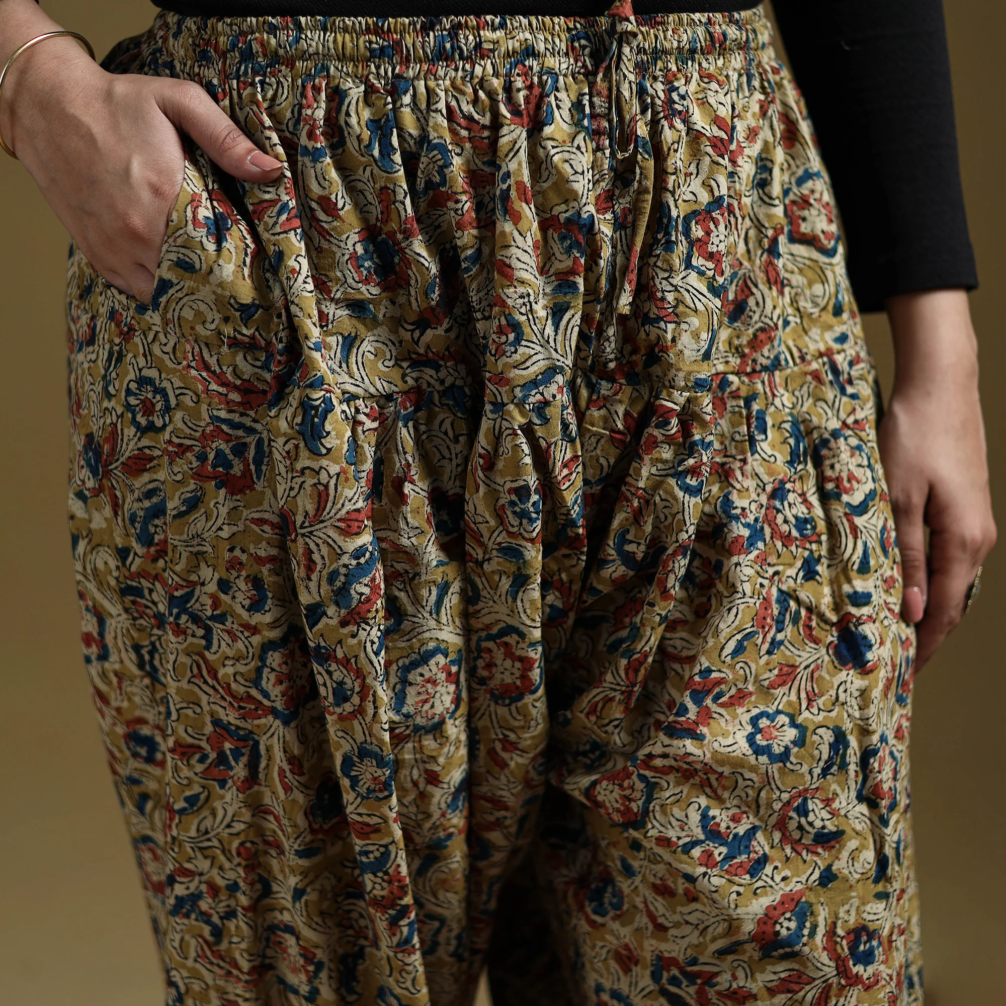 Yellow - Pedana Kalamkari Hand Block Print Natural Dyed Cotton Salwar 03 - Image 3
