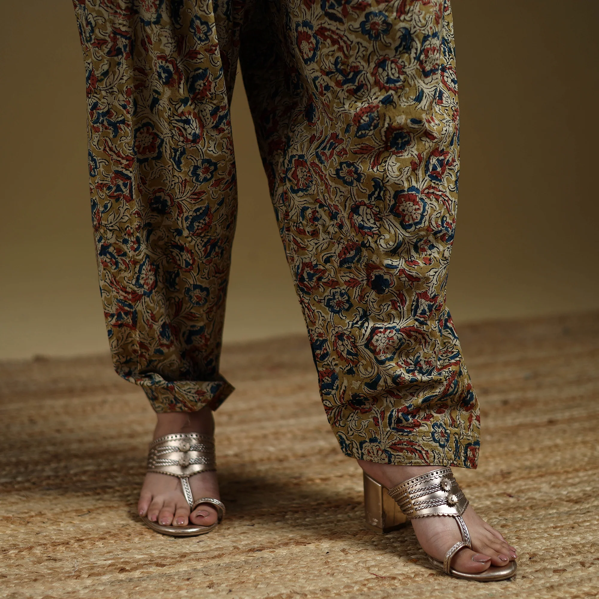 Yellow - Pedana Kalamkari Hand Block Print Natural Dyed Cotton Salwar 03 - Image 4