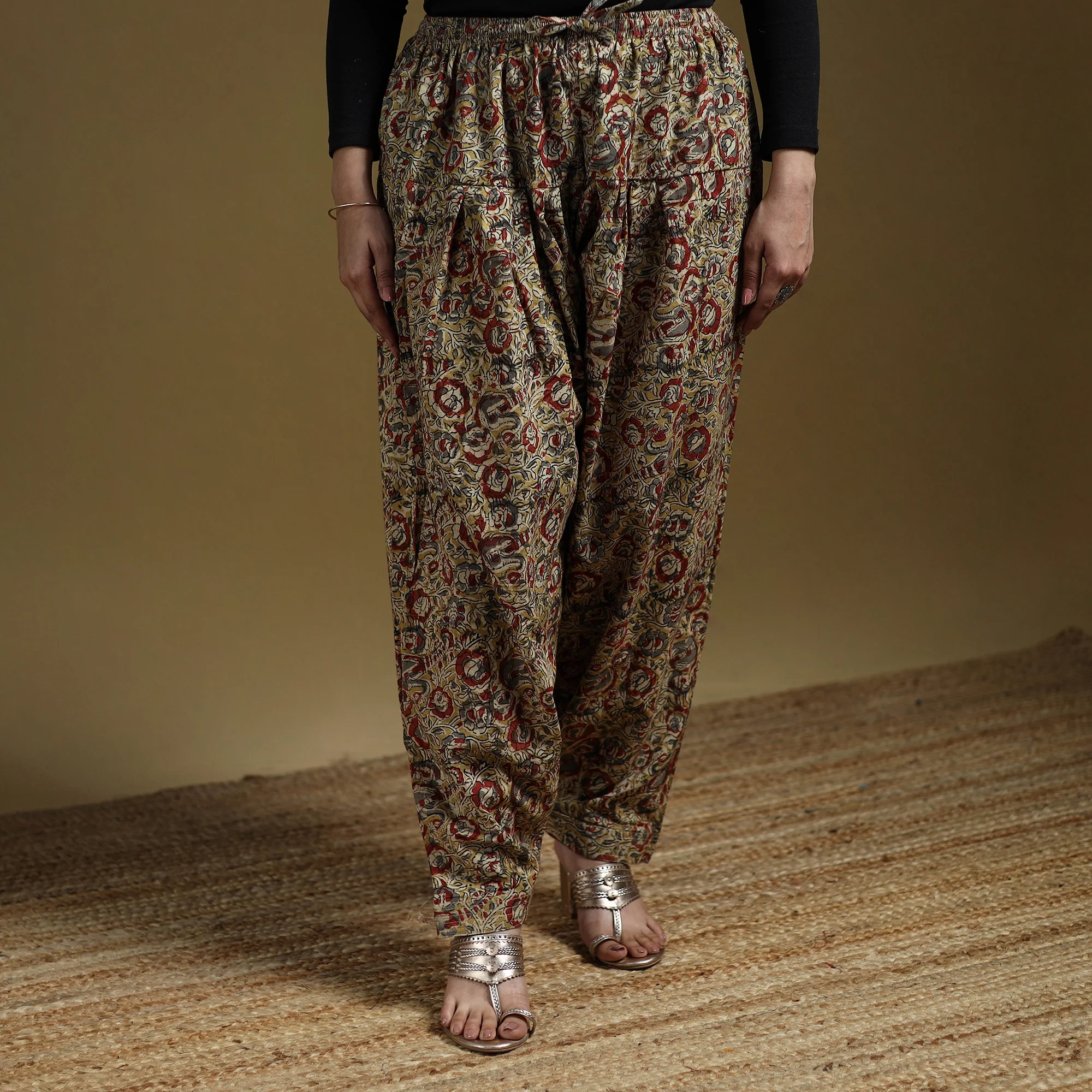 Yellow - Pedana Kalamkari Hand Block Print Natural Dyed Cotton Salwar 04 - Image 2