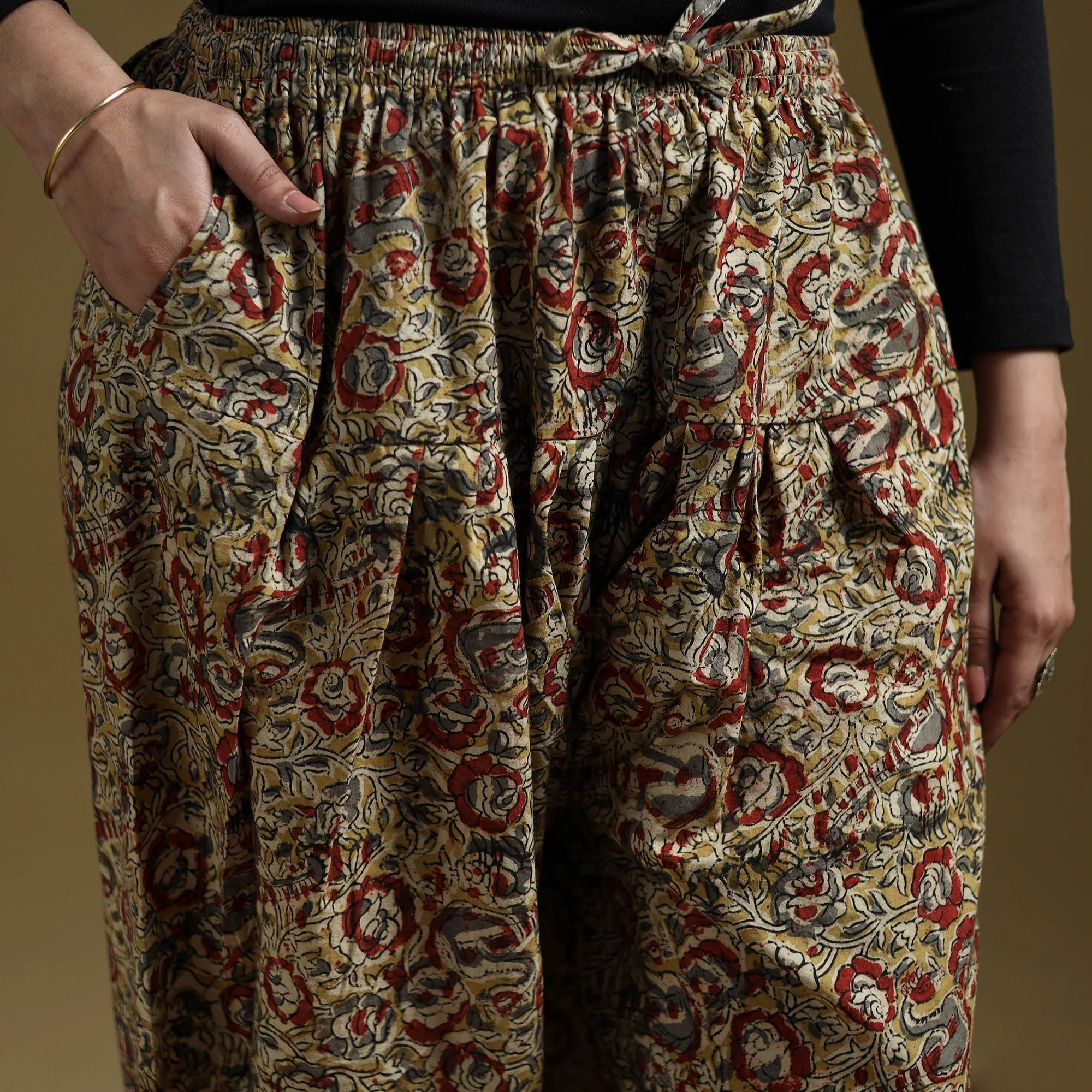 Yellow - Pedana Kalamkari Hand Block Print Natural Dyed Cotton Salwar 04 - Image 3